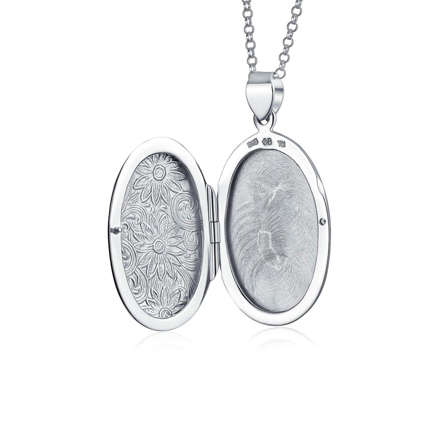 Bling Jewelry Ciondolo Collana Portafoto Personalizzabile In Argento Sterling .925 Stile Vintage Ossidato Con Motivo A Rilievo Di Girasole Floreale Per Donne Design Rotondo Ovale