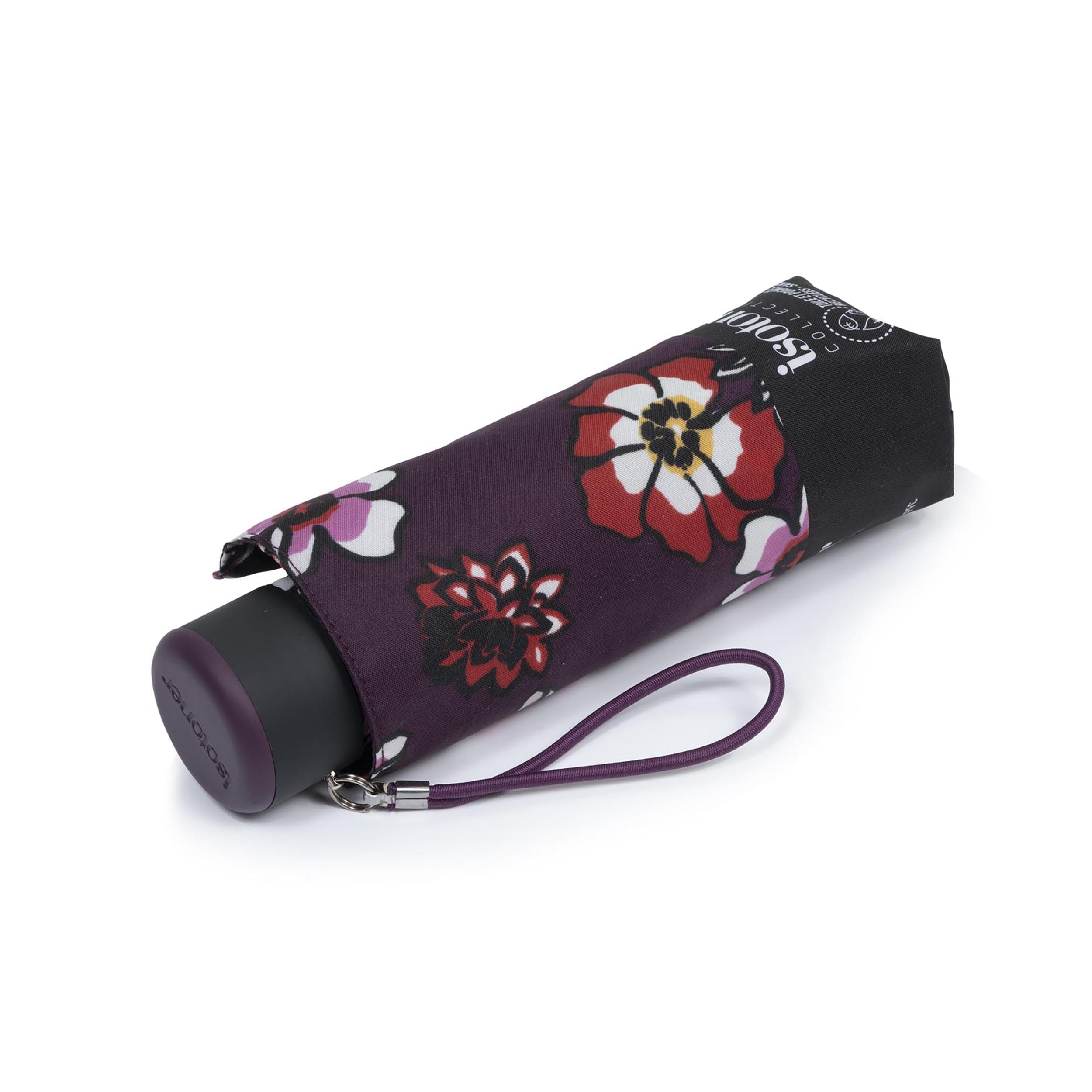 Isotoner Parapluie compact, solide, ultra déperlant, à ouverture manuelle, fleurs pensées