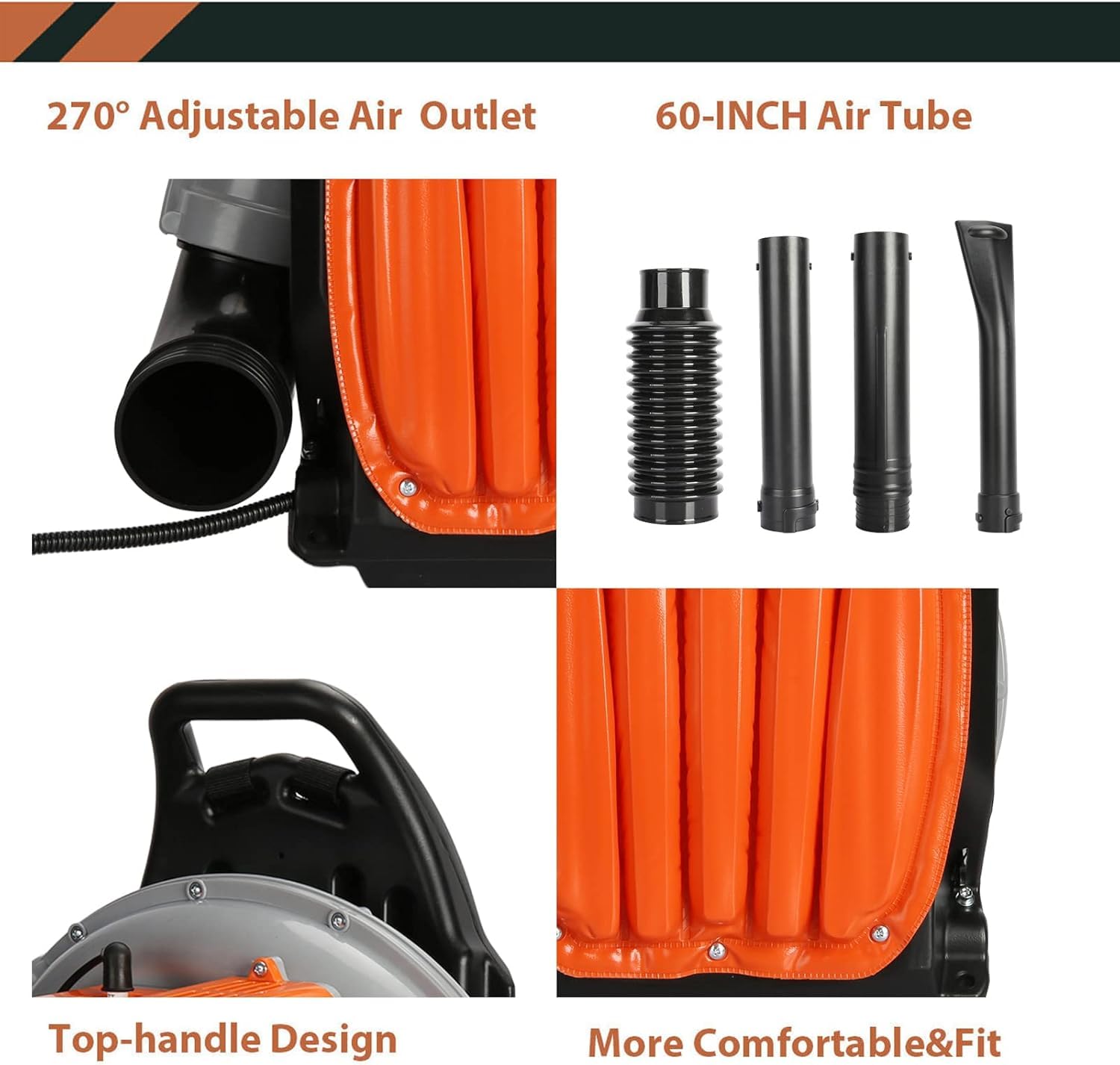 Souffleur de Feuilles Thermique 65cc 2 Temps – Souffleur à Dos Ergonomique pour Nettoyage de Neige, Débris et Feuilles avec Moteur 3.6HP et Réservoir 1.7L