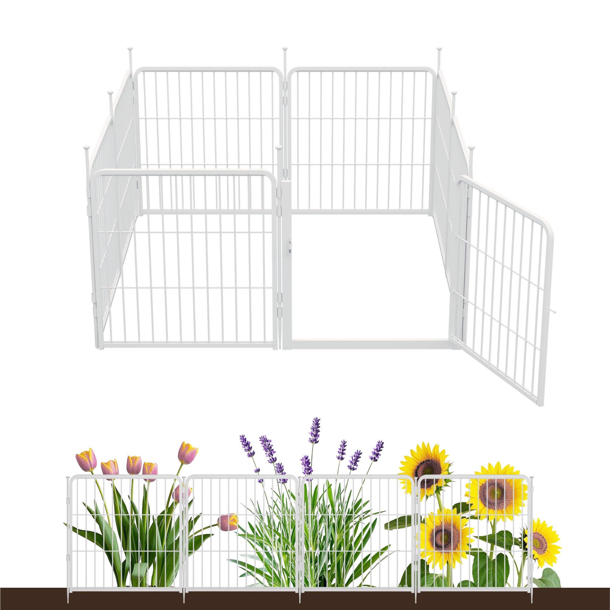 Decorative Garden Fence with Gate 60 cm(H) x 4.5 m(L) 8 Panels, Heavy Duty Metal Animal Barrier Fence for Yard, Flower Bed Fencing, Garden Border Fences, Easy Set Up, White
