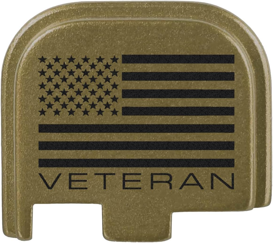 NDZ Performance Slide Cover Back Plate for Glock 43 43X 48 & PSA Dagger Micro – Aluminum Upgrade with Black Engraving – US Flag Veteran – Olive Drab Green