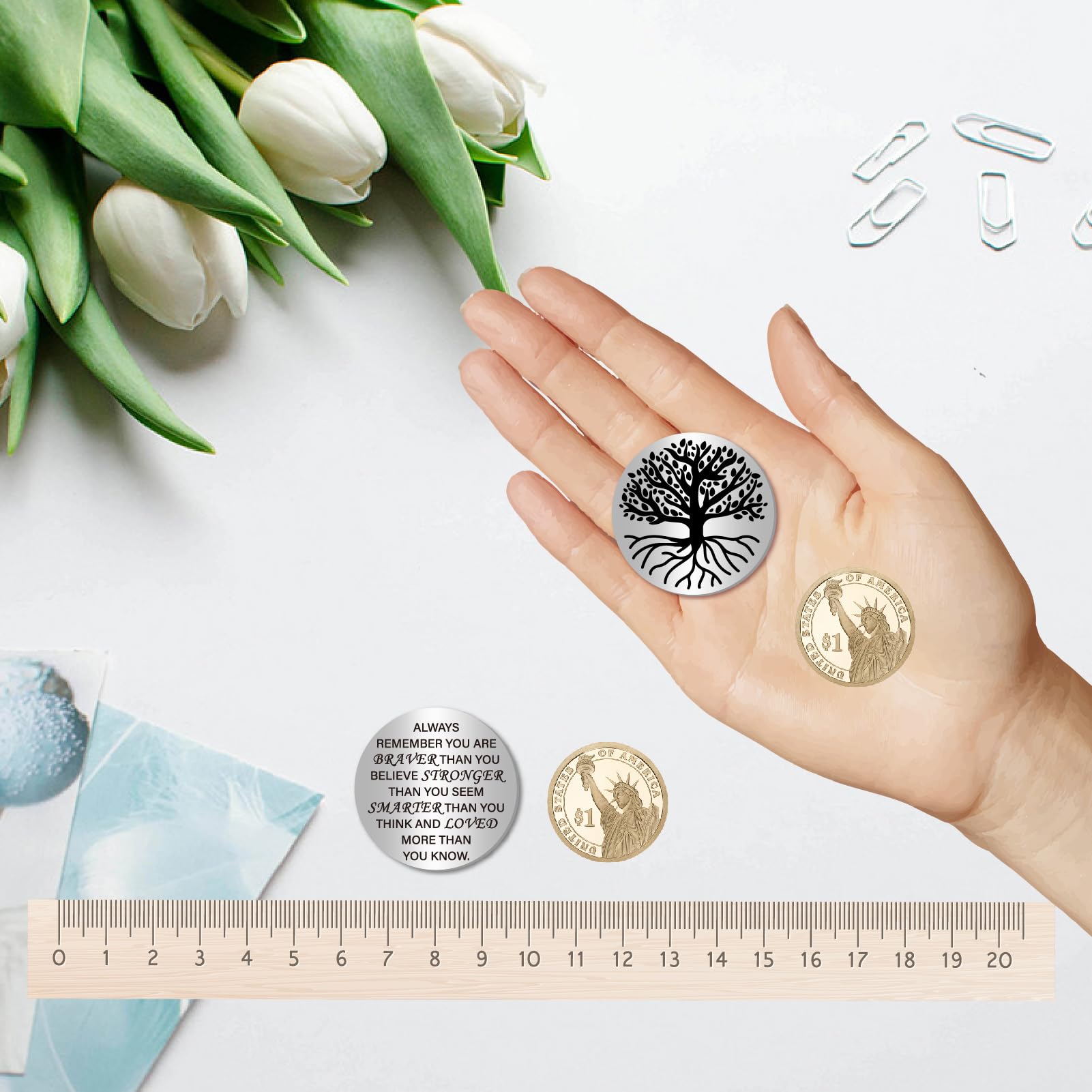 CREATCABIN Taschen-Umarmungs-Token Edelstahl – Doppelseitig Graviert, 3x3 Cm | Erinnerungsmünze Für Fernbeziehungen