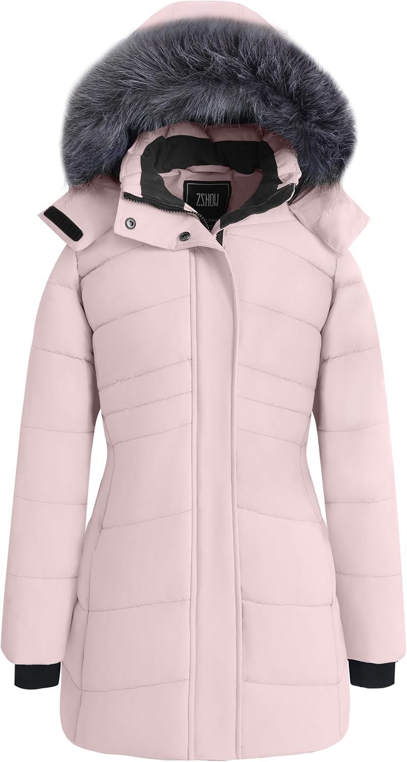 ZSHOW Women's Winter Coat Waterproof Warm Puffer Jacket Long Parka with Faux Detachable Hood