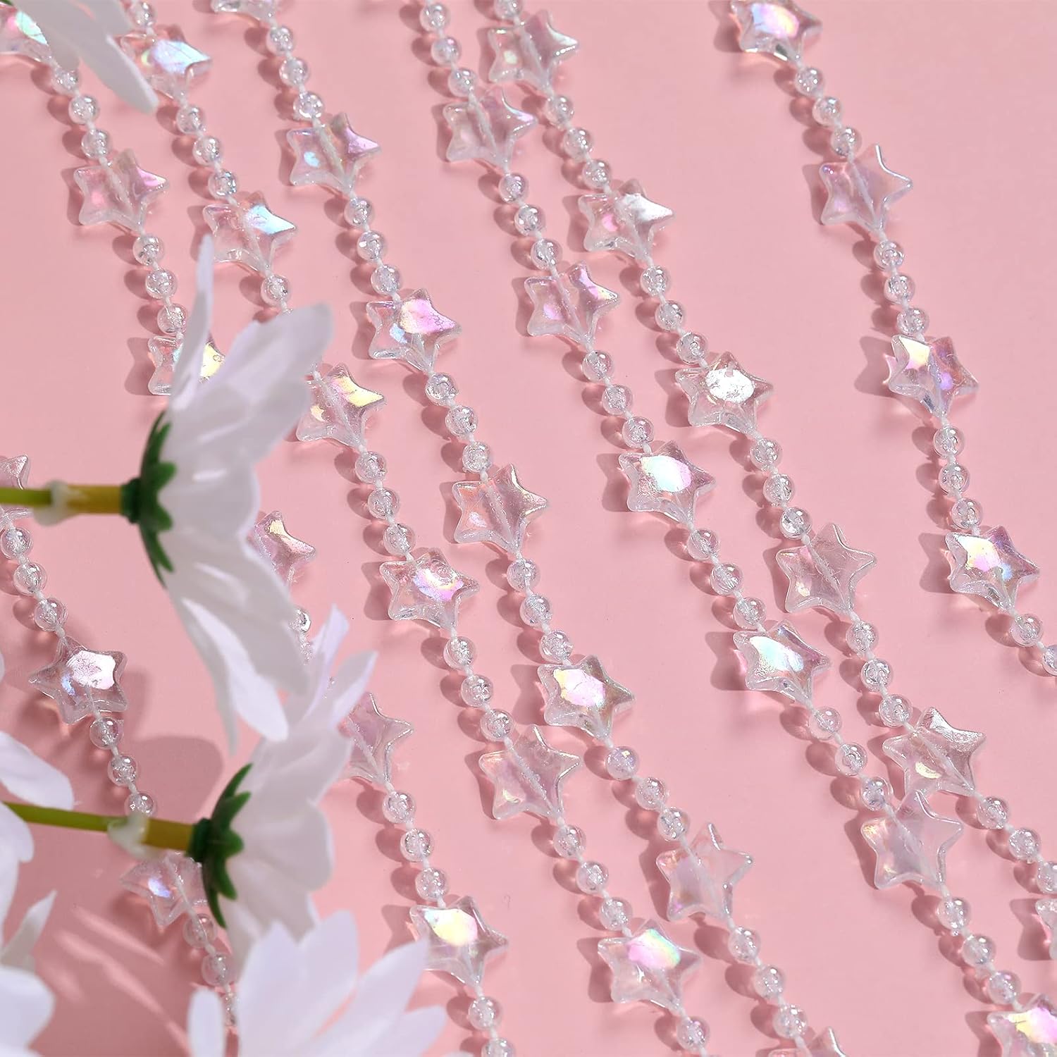 ANMINY Iridescent Crystal Beaded Door Curtain 35x79 Stars