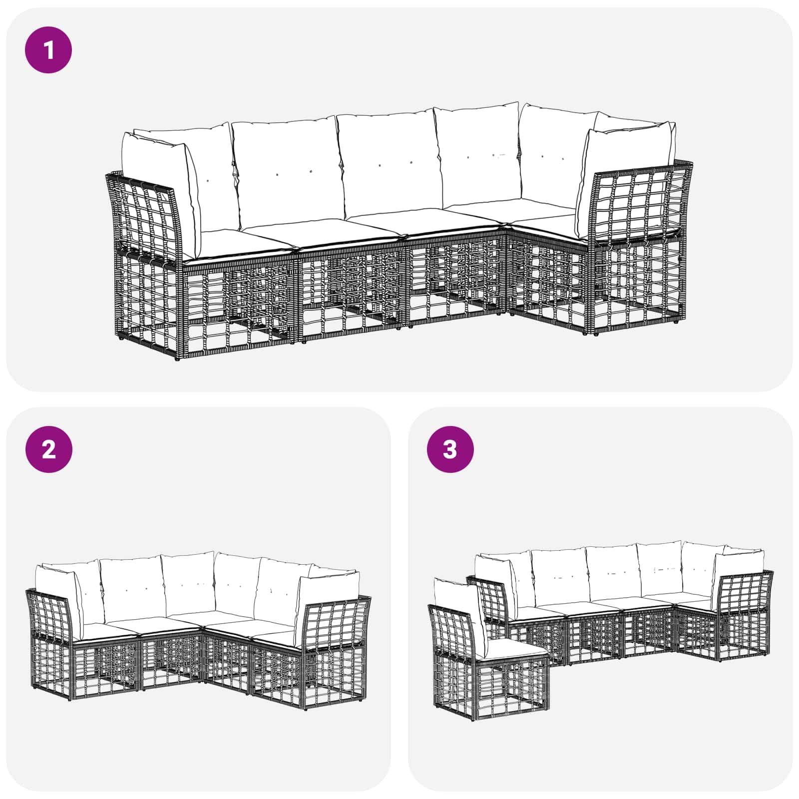 Ensemble de canapés d extérieur modulaire Naturel en Polyester, 5 Places avec Coussins, Cadre en Poly Rattan, pour Patio Balcon terrasse Jardin, détente