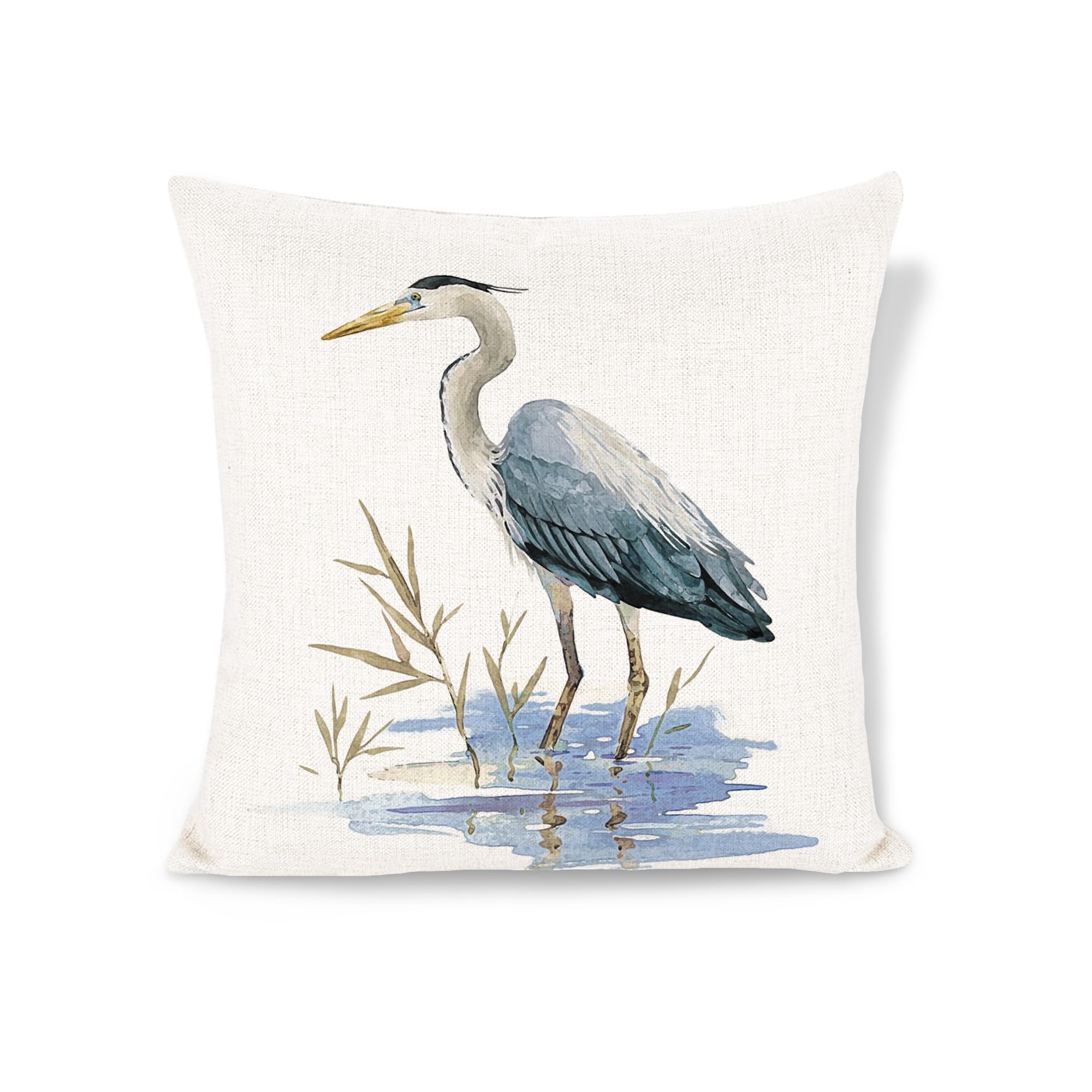 Decgarsun Decorative Throw Pillow Covers 18x18 Inch Cotton and Linen Watercolor Heron Farmhouse Decoration Pillowcases Cushion Covers for