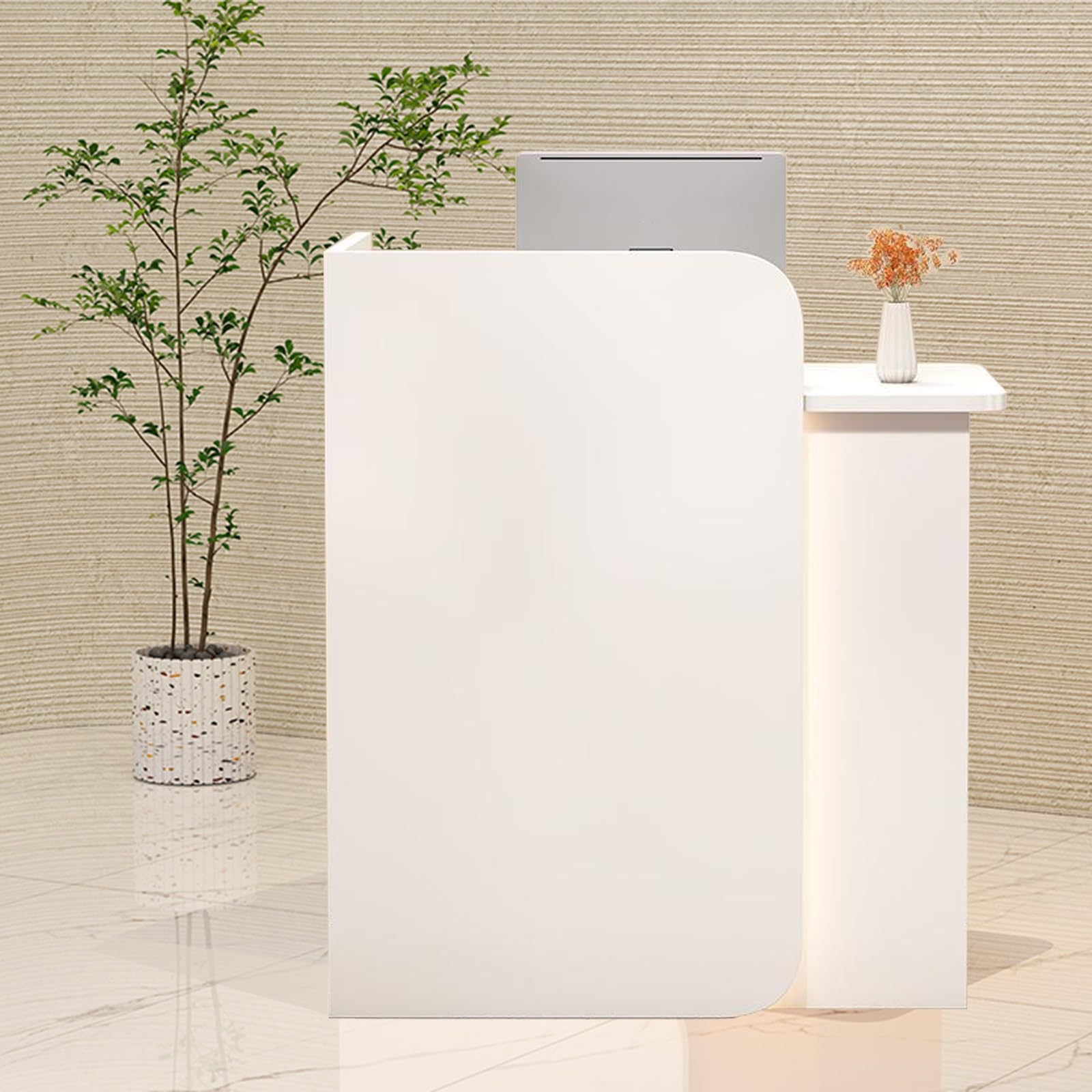 Moderno Banco da Receptionista,Bancone cassa per negozio,80CM Reception estetica con Luci LED,per Supermercato, Negozio di Convenienza, Hotel Lobby, reception ufficio,mobile cassa negozio(White)