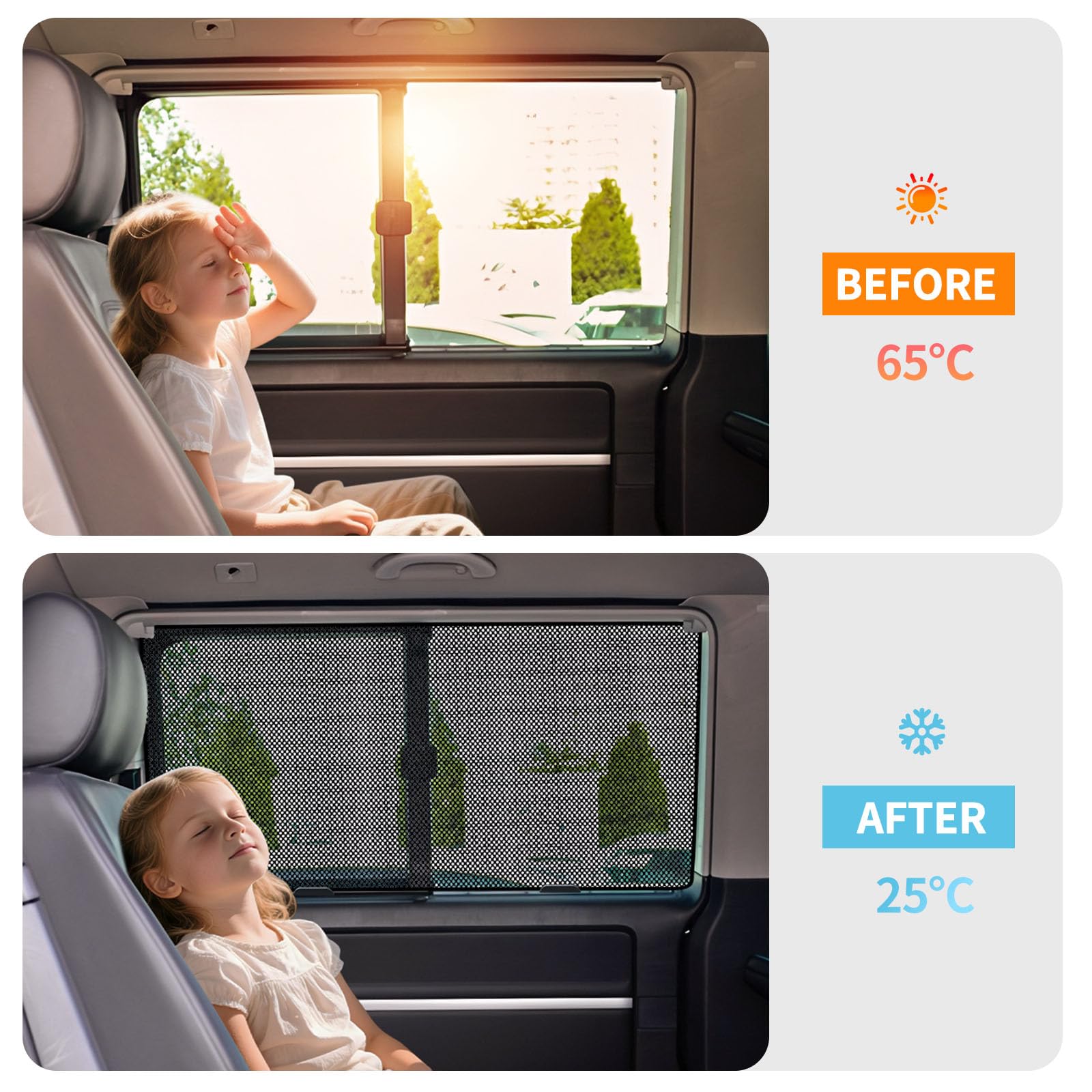 VW T6 (2015-2024) für Spezielle Sonnenschutzvorrichtungen für Seitenfenster, Netz-Sonnenschutz für Autofenster, atmungsaktiv, UV-Schutz und Wärmeisolierung (Side Window, front-2pcs)