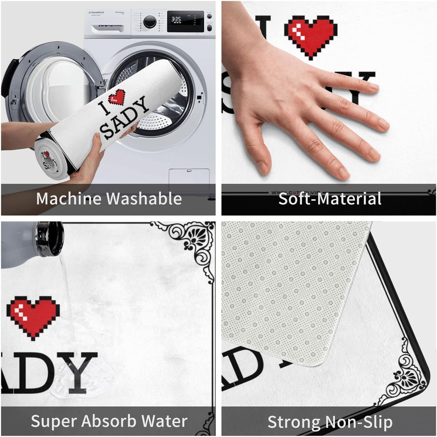 Spring Door Mats for Outside Entry I Love Sady Doormat Retro Decor Large Outdoor Rug (Color : Colour, Size : 65X90CM)