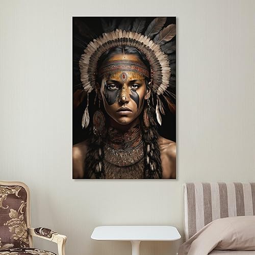 Miniatura 7 de Lienzo decorativo para pared, mujer india, nativa americana, guerrera, pintura, obra de arte, tocado de plumas, pósteres e impresiones artísticas de