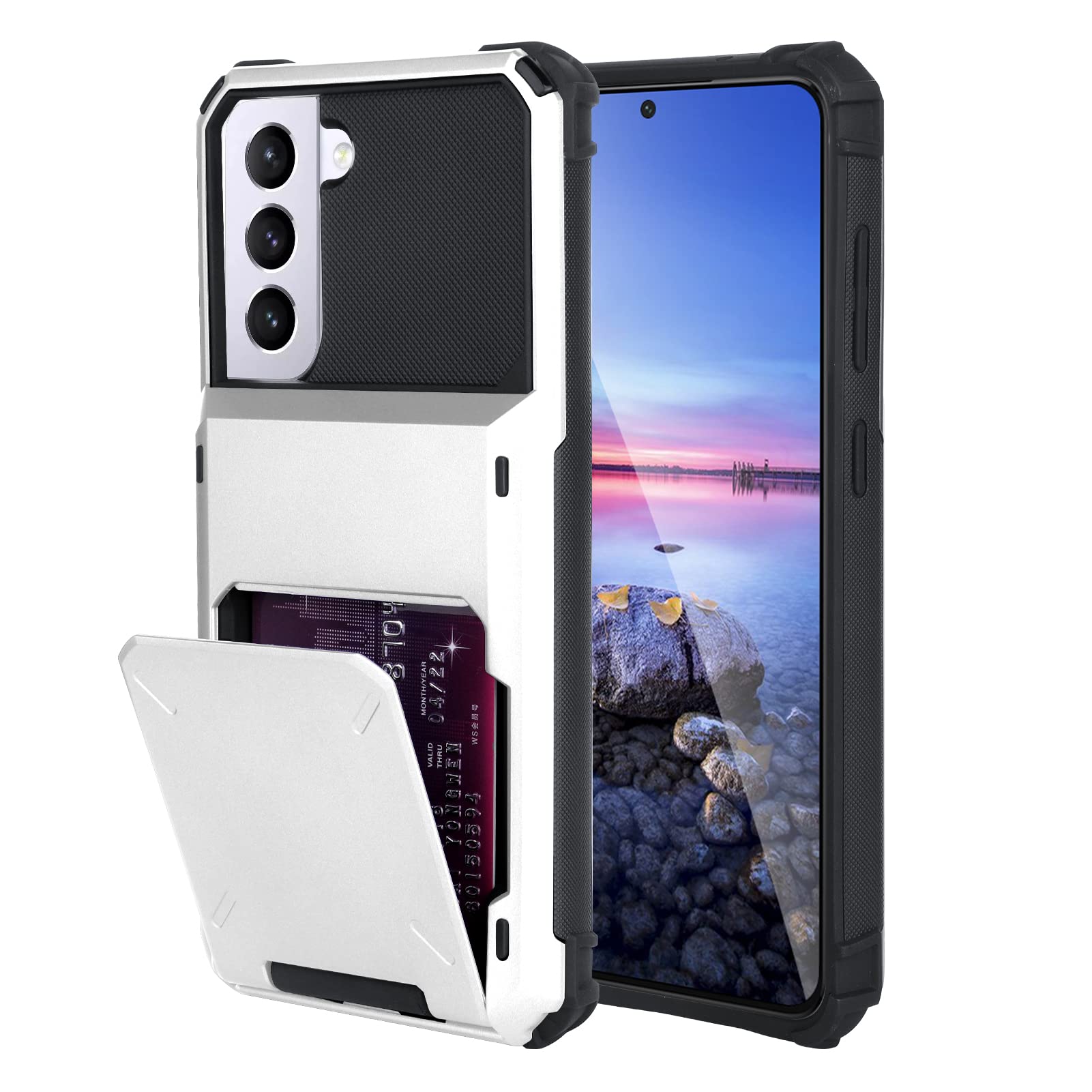 Wallet Case for Samsung Galaxy S24 Plus Case with 4-Card Credit Card Holder Slot Shockproof Cover Hybrid Heavy Duty Protection Armor Phone Case Compatible with Samsung Galaxy S24 Plus-White