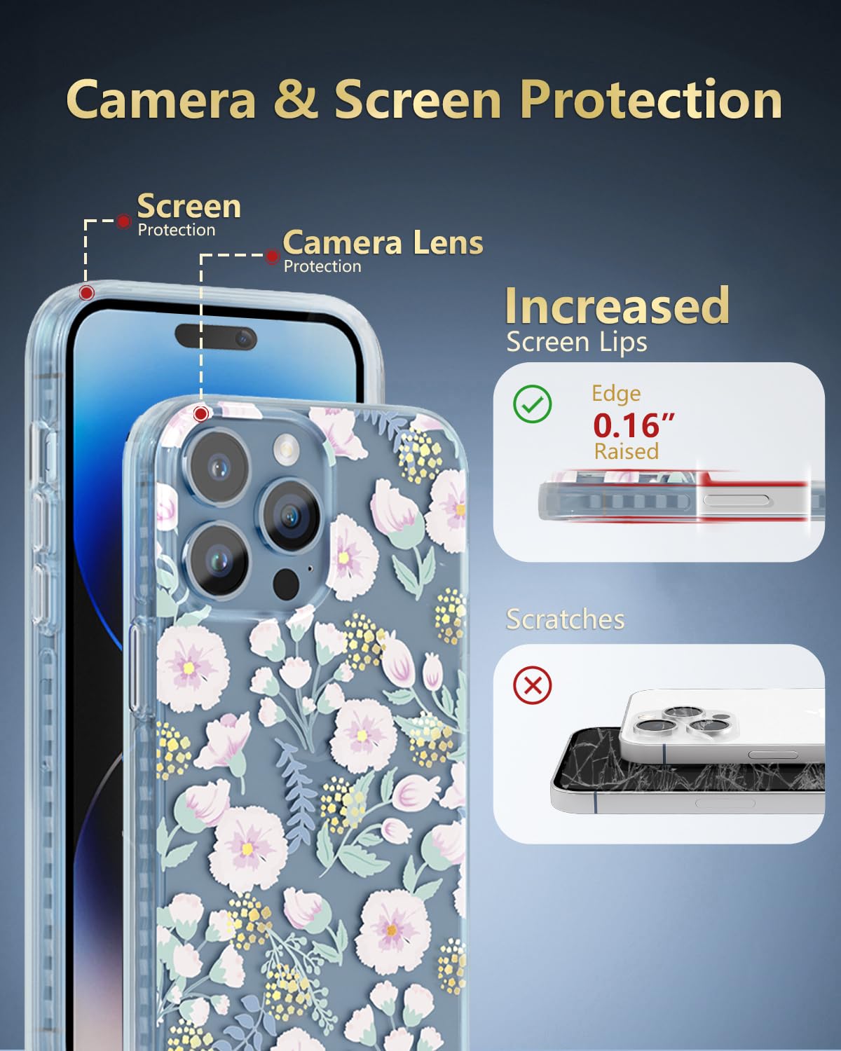 Amazon.com: SCORPIFY for iPhone 14 Pro Case with Blue Carnation