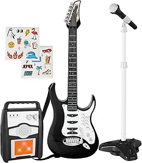 Best Choice Products Kids Electric Musical Guitar Play Set, Toy Guitar Starter Kit Bundle w/ 6 Demo Songs, Whammy Bar, Microphone, Amp, AUX, 2 Sticker Sheets - Black