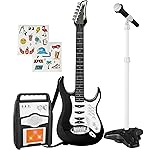 Best Choice Products Kids Electric Musical Guitar Play Set, Toy Guitar Starter Kit Bundle w/ 6 Demo Songs, Whammy Bar, Microphone, Amp, AUX, 2 Sticker Sheets - Black