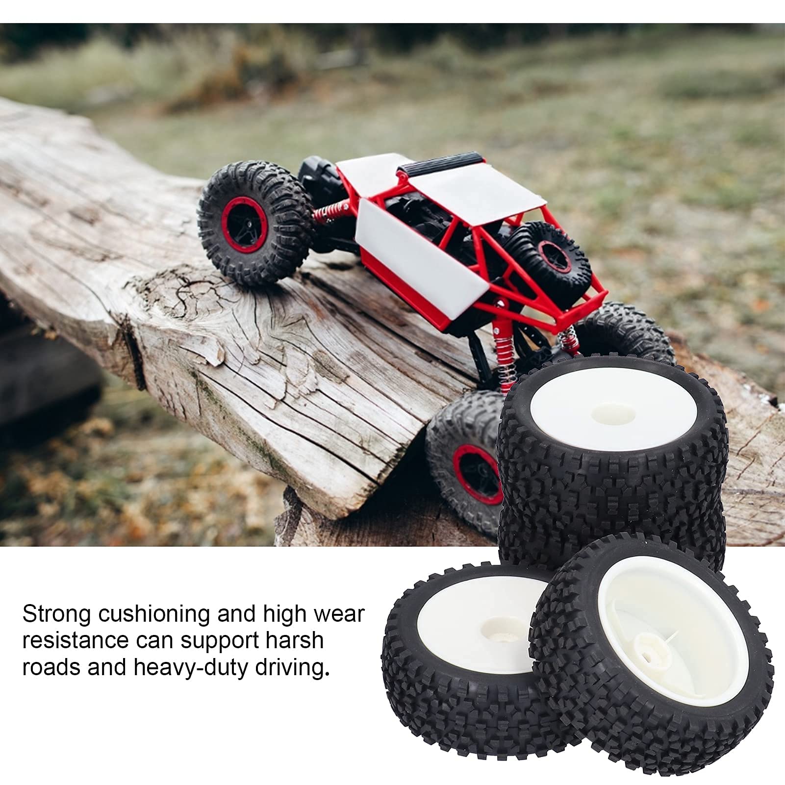 Hapivida 4 Pièces Mini Pneus en Caoutchouc de Voiture avec Jantes à 6 Rayons pour 1/10 RC Voiture de Course Camion Accessoires de Voiture