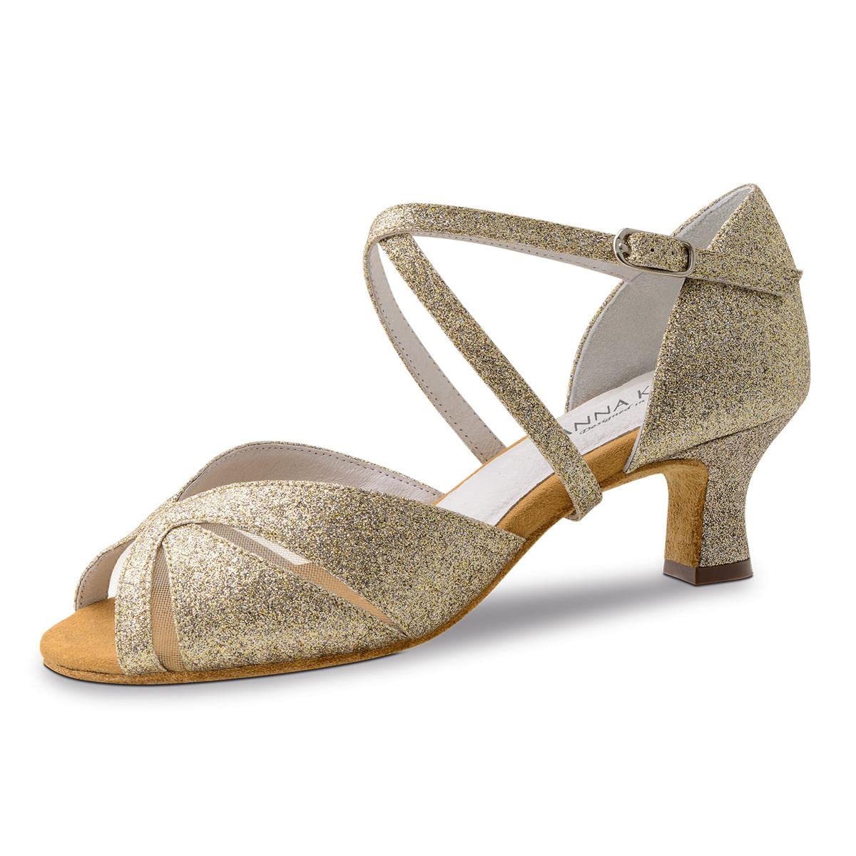 Anna Kern Damskie buty do tańca Aliette 620-50 - brokat złoty - szerokość normalna - 5 cm obcas flare