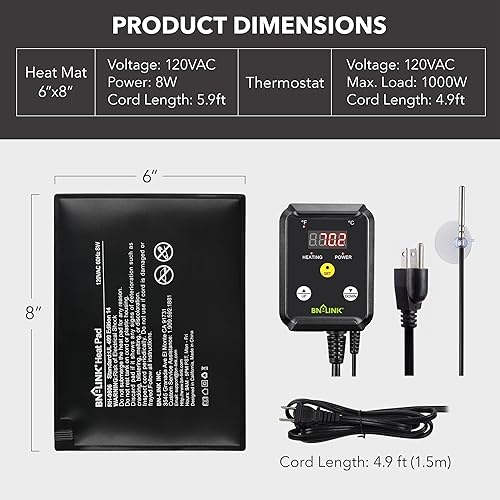 Miniatura 10 de BN-LINK Almohadilla térmica de reptiles de 8 x 12 pulgadas, 16 W para 30-40 galones debajo del tanque de terrario, alfombrilla de calefacción