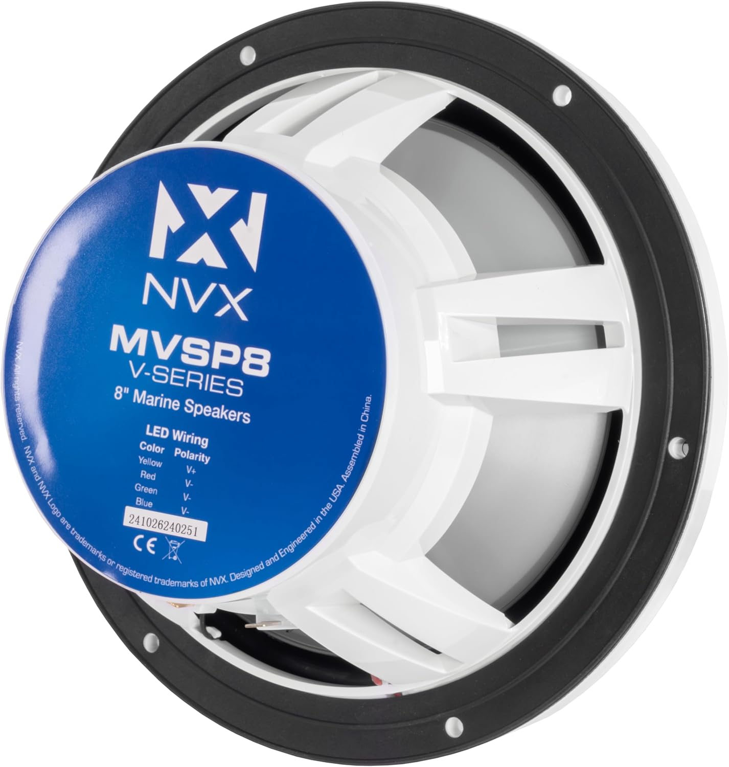 NVX® MVSP8 Premium 8" 2-Way Marine Coaxial Speakers (Pair), 750W Max, 250W RMS, 1” Silk Dome Tweeters, with RGB LED Lighting for Boats/UTV/ATV/SxS/Powersports (White and Black Grilles Included) - Image 9