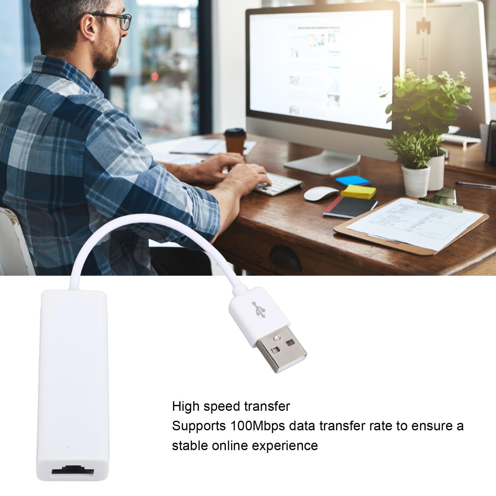 USB to Ethernet Adapter, 100Mbps Ethernet Adapter, USB to RJ45 Network Adapter Stable High Speed Connection for Wins 98SE Me 2000 Vista 7 8 10