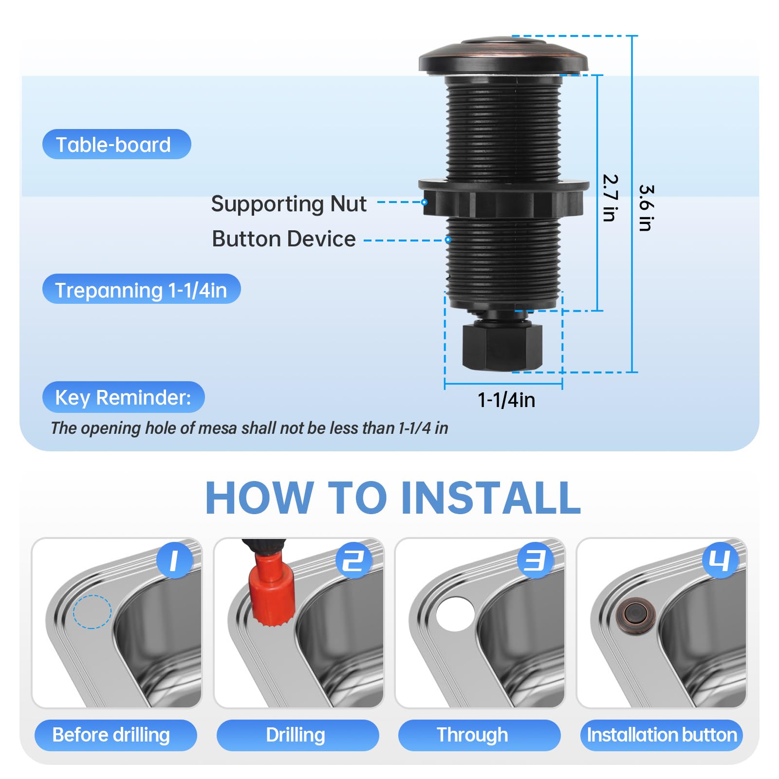 Briidea, kit de interruptor de aire para eliminación de basura, doble salida para fregadero, eliminación de residuos, acero inoxidable, bronce aceitado, botón de aire de encendido/apagado, parte de