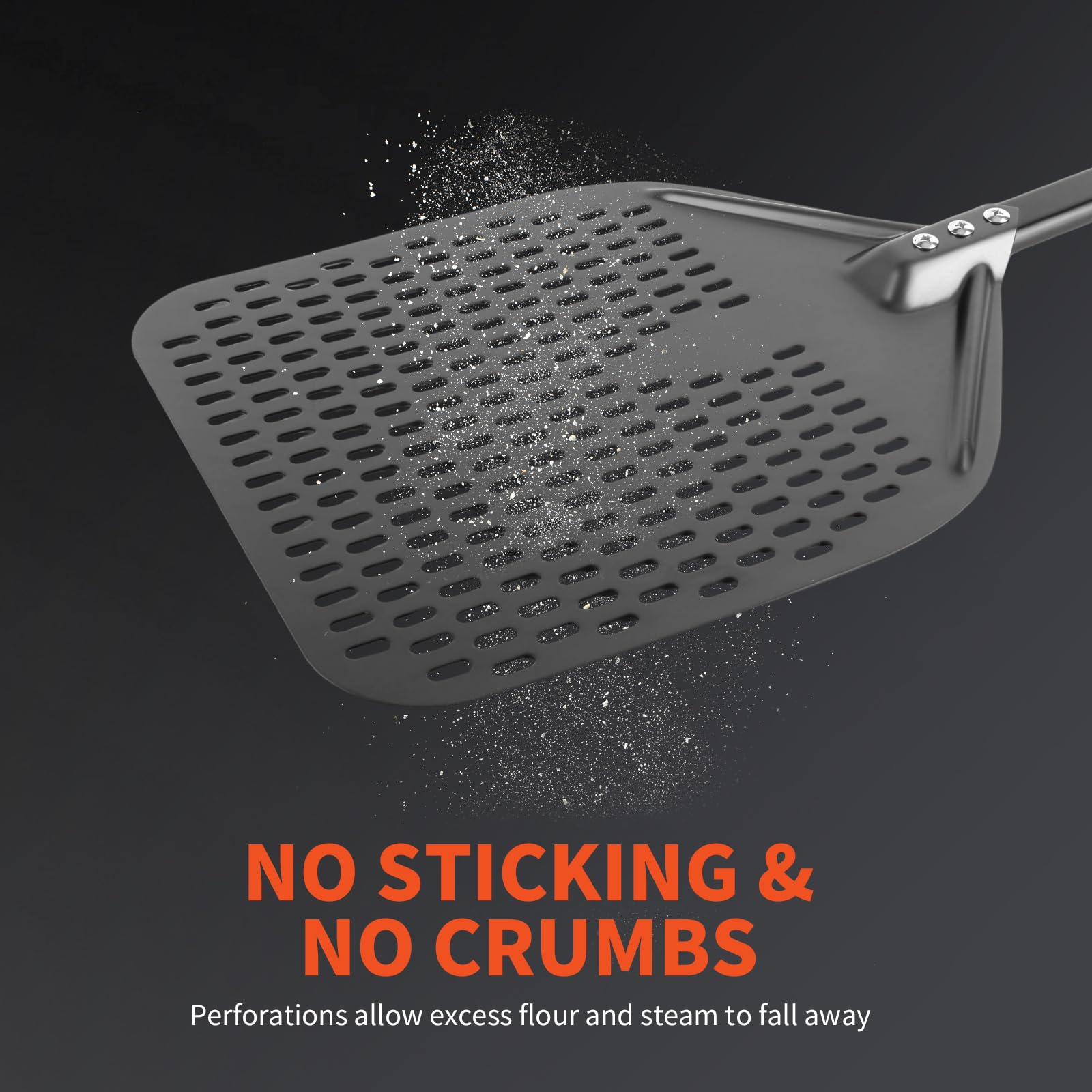 Perforierter Pizzaschieber 12 zoll Pizza Schaufel aus Harteloxiertem Aluminium mit 32cm Pizzamesser für Hausgemachte Pizza & Brot ideal für Pizzastein Backofen & Grill