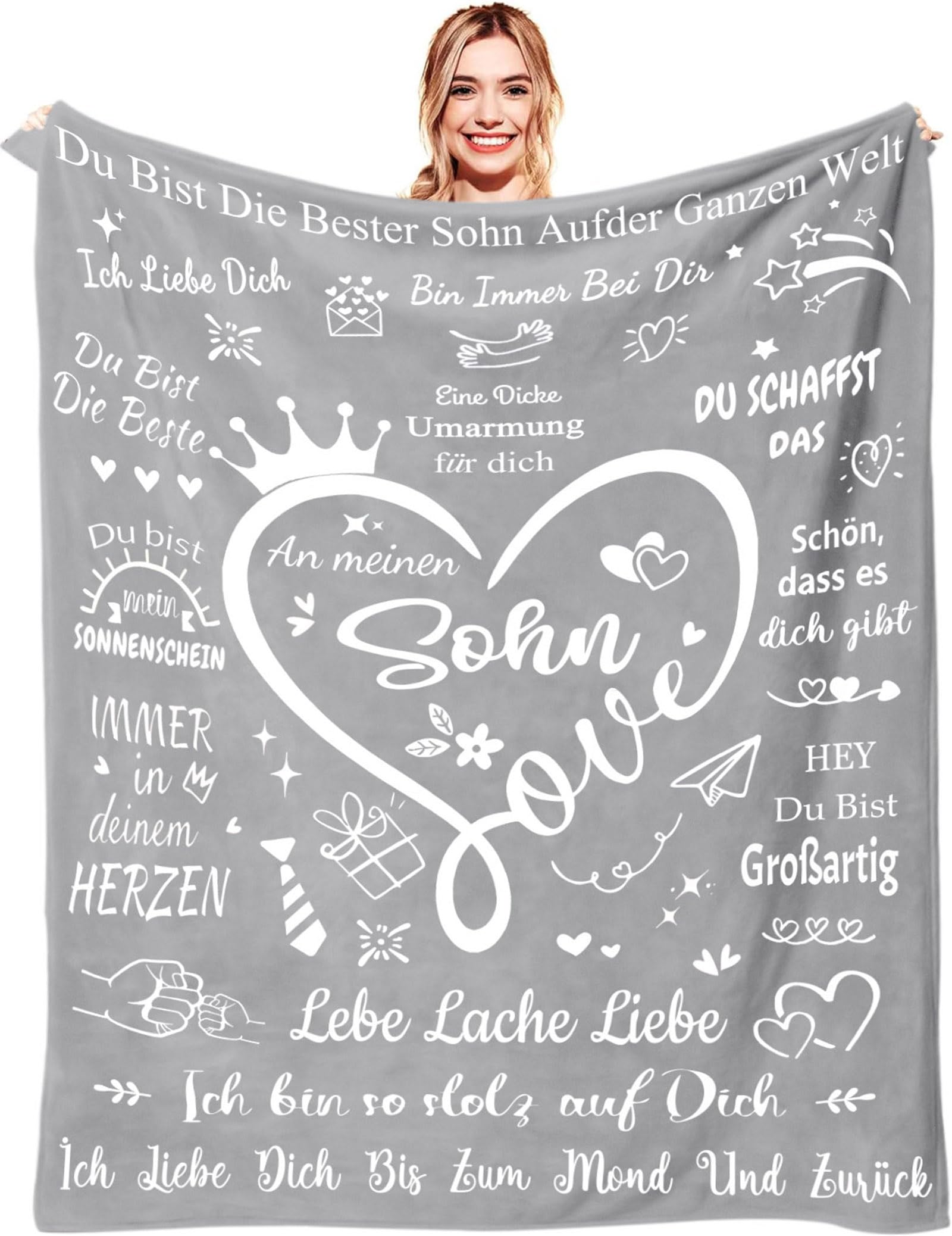 AOKILE Kuscheldecke Geschenke für Sohn, Personalisierte Geschenke Decke An Meinen Sohn von Eltern, Super Weiche Flanelldecke Wohndecke Schlafdecke für Junge zum Geburtstags