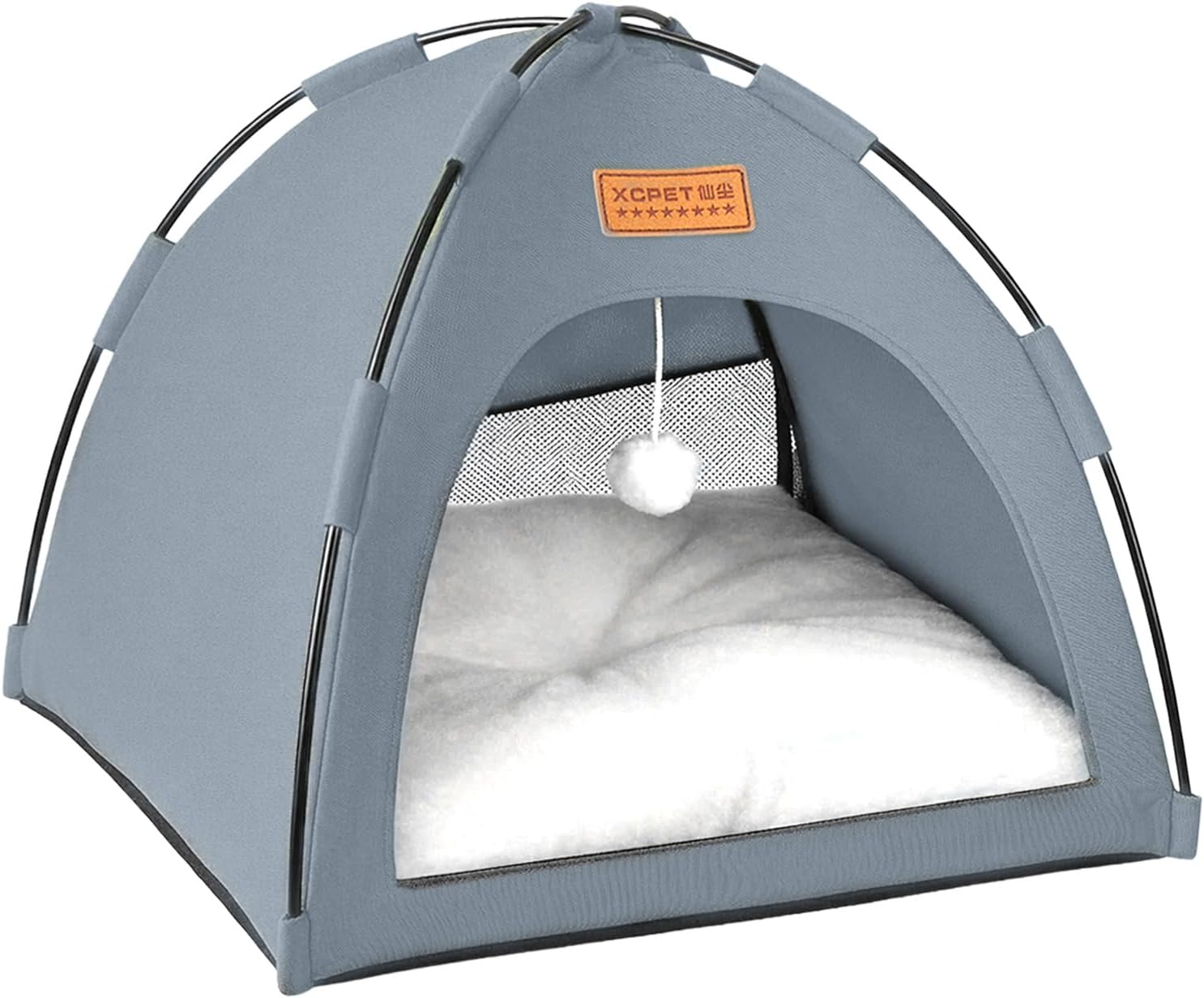 Cat Tent Cave Open Top Pet Kitten Tent Foldable Teepee with Removable Bed Mat for Small Dogs Cozy Monitoring Bed Portable Breathable House Bed Indoor Outdoor Travel (Grey, 40 * 40 * 35cm)