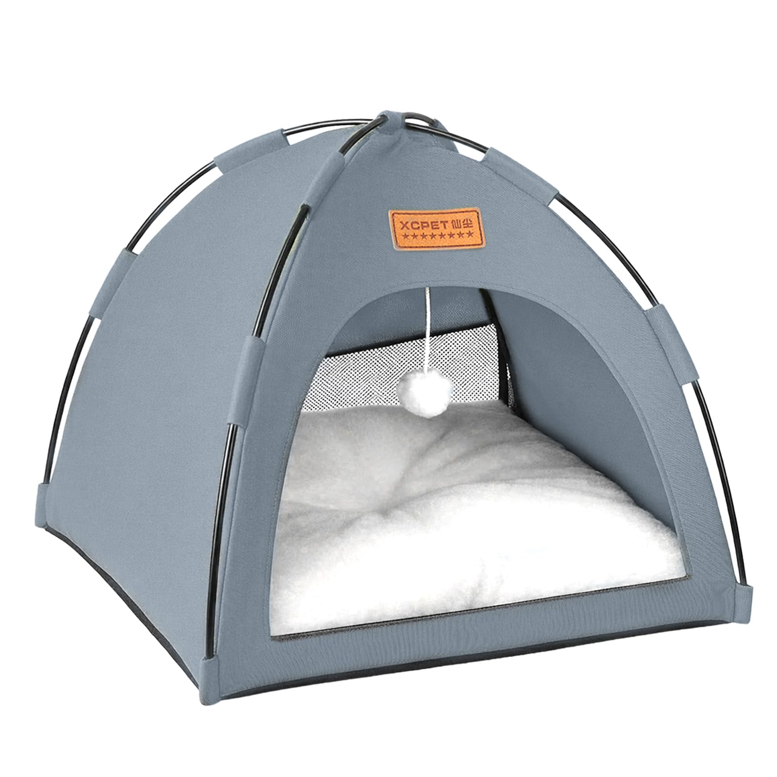 Cat Tent Cave Open Top Pet Kitten Tent Foldable Teepee with Removable Bed Mat for Small Dogs Cozy Monitoring Bed Portable Breathable House Bed Indoor Outdoor Travel (Grey, 40 * 40 * 35cm)