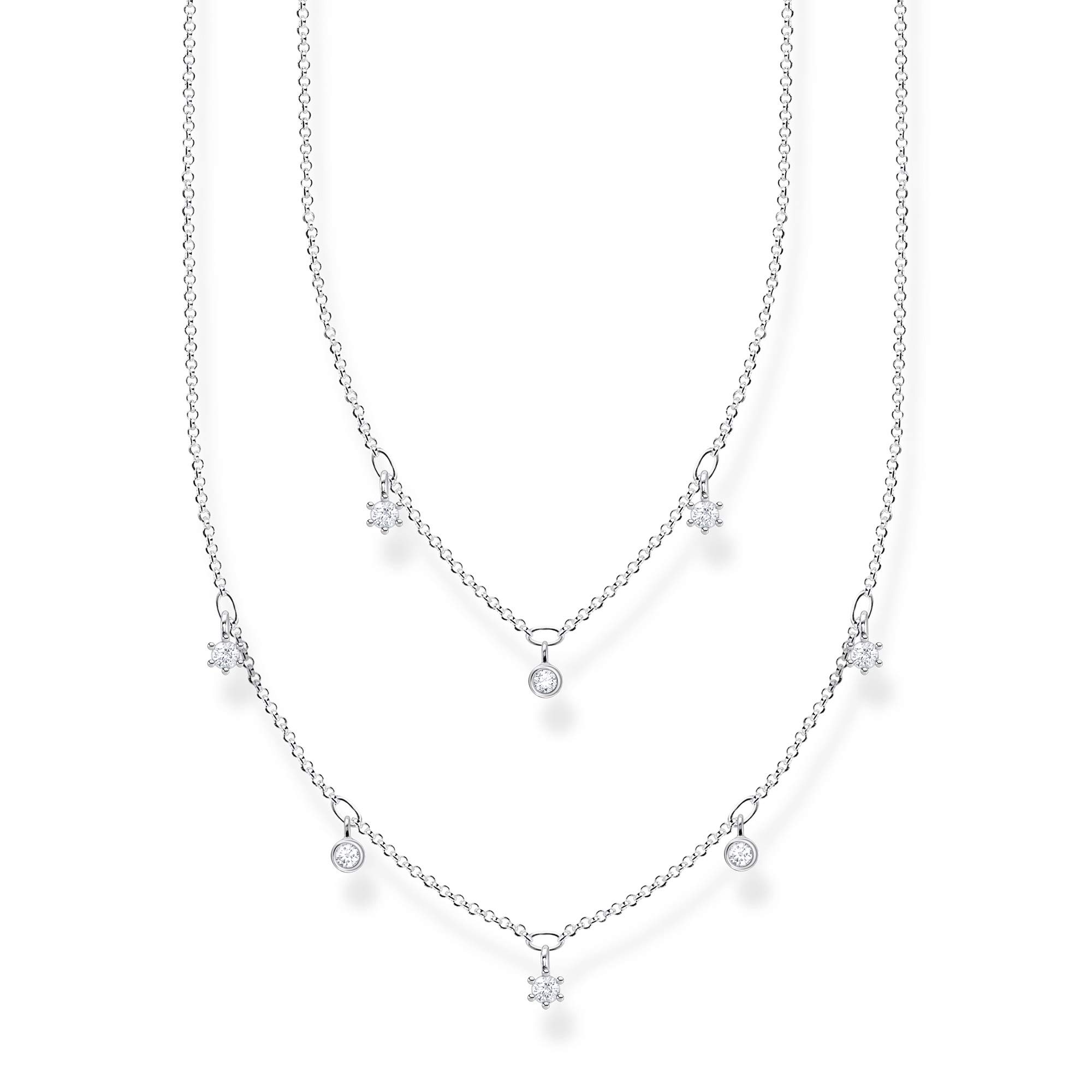Thomas Sabo Ladies Double Necklace White Stones Silver 925 Sterling Silver 40-45cm Length