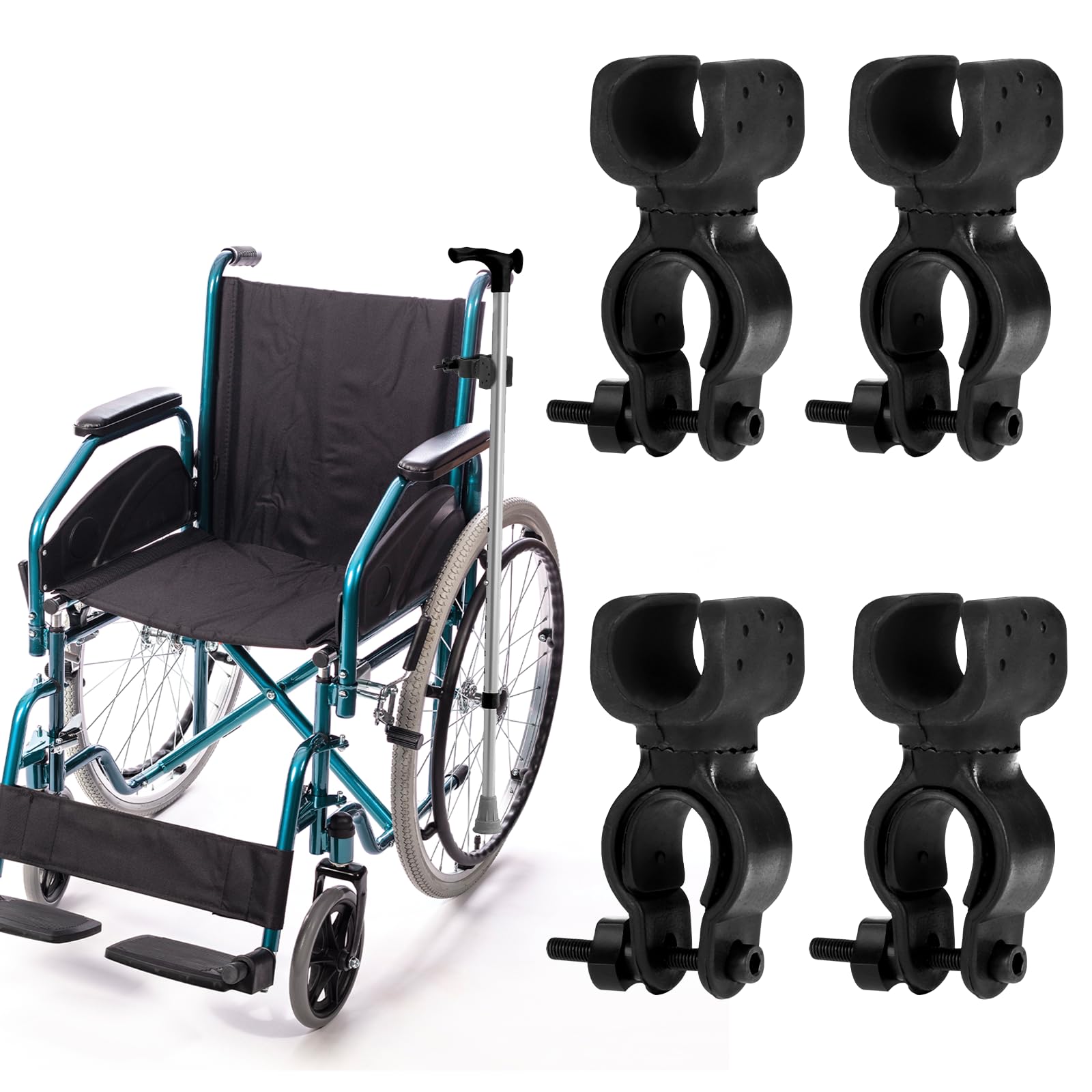 4Pcs Cane Holder for Walker, Walking Stick Holders Cane Universal Accessories Strong Crutches Stick Bracket for Senior for Drive Rollator Wheelchair Mobility Scooter