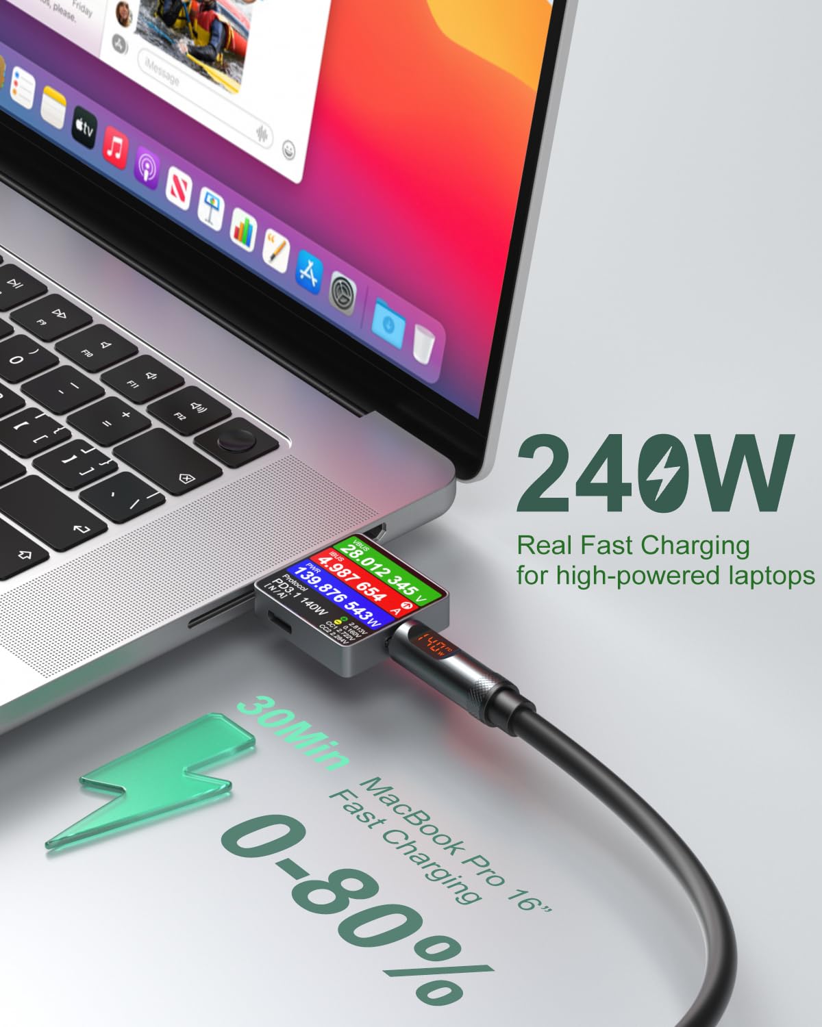 USB C auf USB C Kabel, 240 W Schnellladekabel Typ C Ladekabel mit LED-Display für MacBook Pro iPhone 17 16 Pro Max 15 iPad Air5 USB-C Laptops Galaxy S26 S25 Ultra Android Handys, 1,2 m