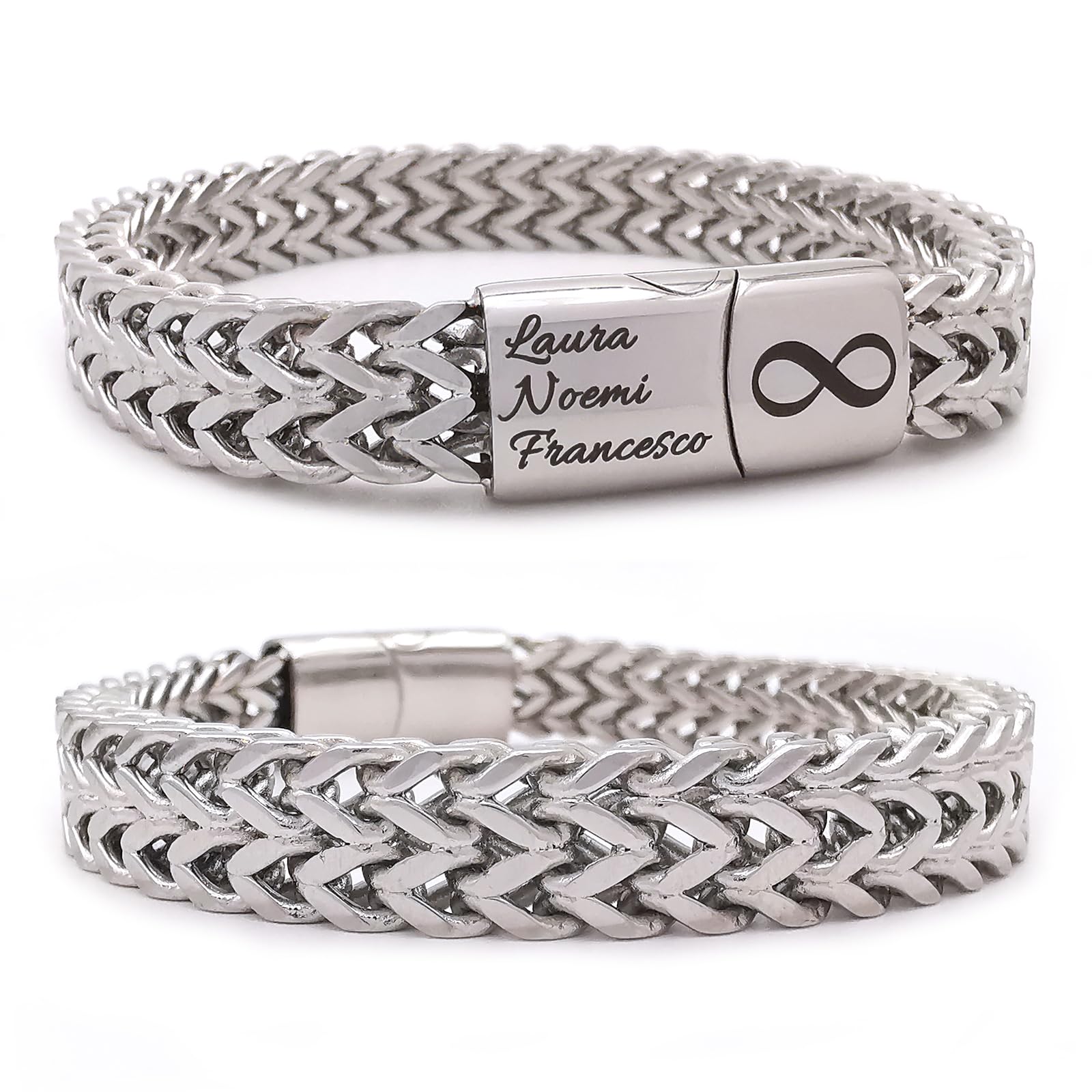 ALMENDRA Bracciale da uomo personalizzato in acciaio inox a catena braccialetto con incisione da personalizzare nome scritta