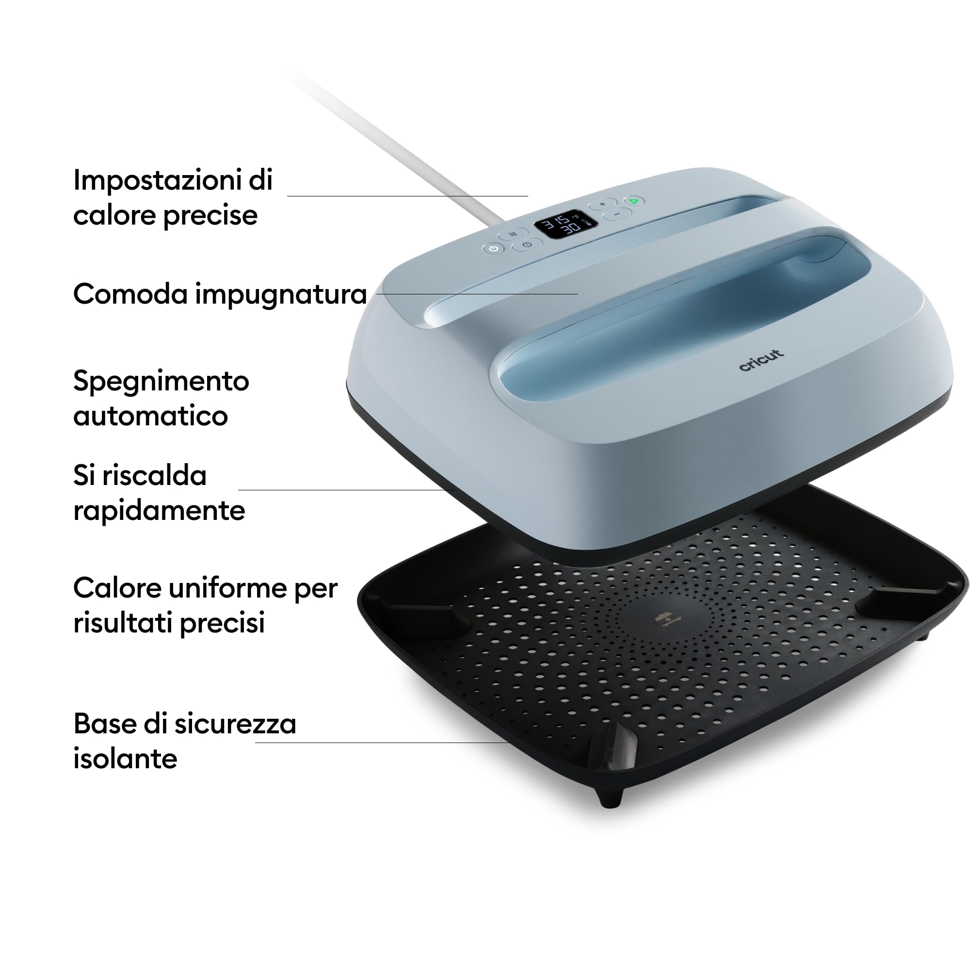Cricut EasyPress 3 Piastra termica da 30x25 cm,Termopressa per felpe,coperte,festoni e altro, utilizzare con termovinile (HTV), Infusible Ink, prodotti per sublimazione, temp. max. 205 °C, blu zen