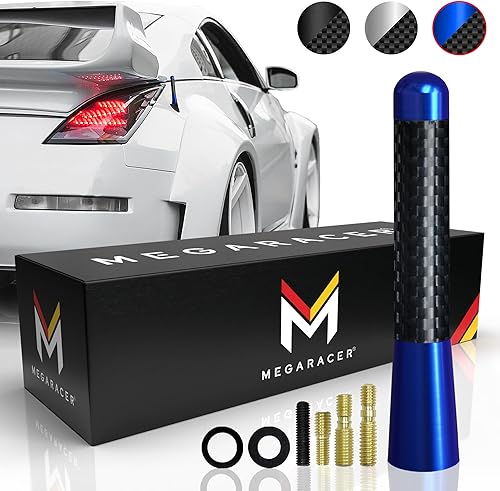 Mega Racer Antena azul marino de fibra de carbono 100% real de 3 pulgadas, para camión, automóvil, SUV, aluminio sólido 6061, diseño antirrobo,