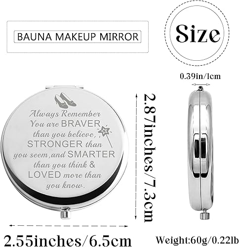 Miniatura 3 de BAUNA Always Remember You are Braver Than You Believe - Espejo de maquillaje de bolsillo inspirador para mujer (color acero con espejo en ancho)