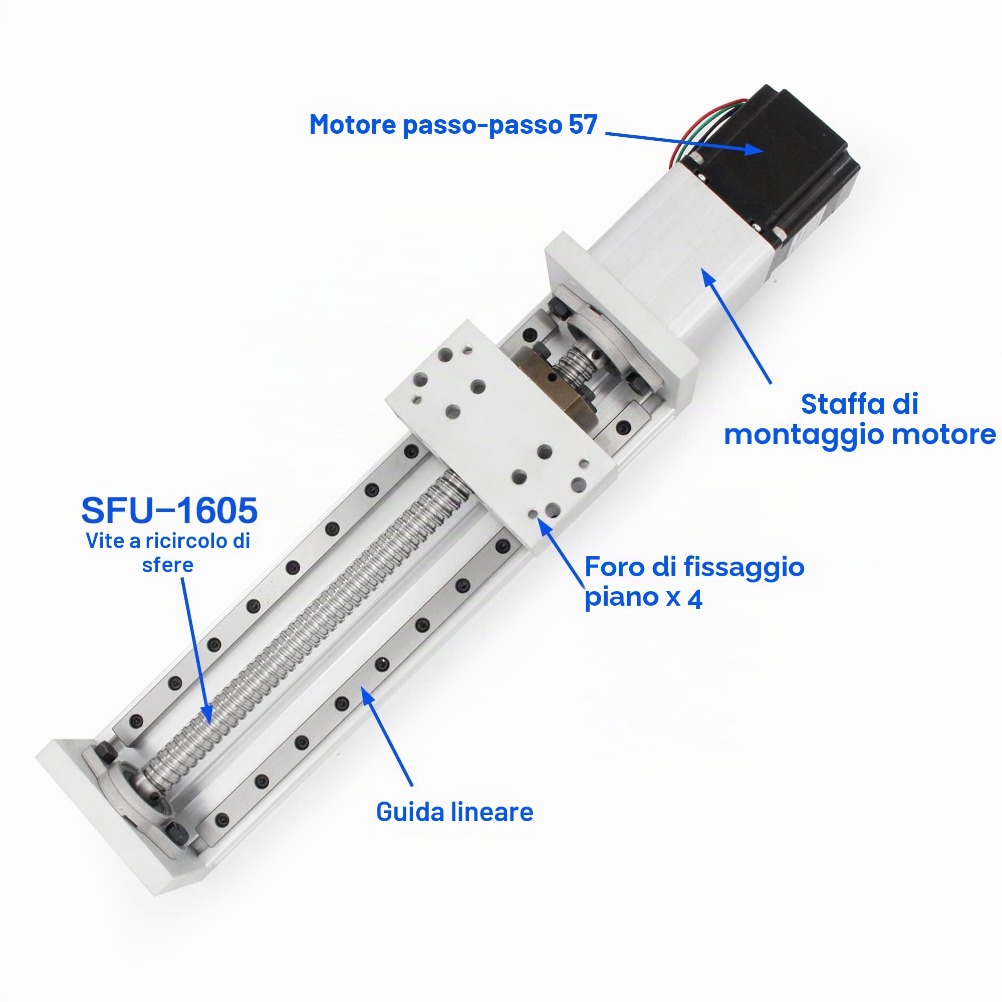 RATTMMOTOR Tavolo scorrevole lineare CNC, guida lineare, corsa efficace 600 mm, asse X Y Z, in lega di alluminio CNC scorrevole, palcoscenico lineare SFU1605 con motore passo-passo Nema23