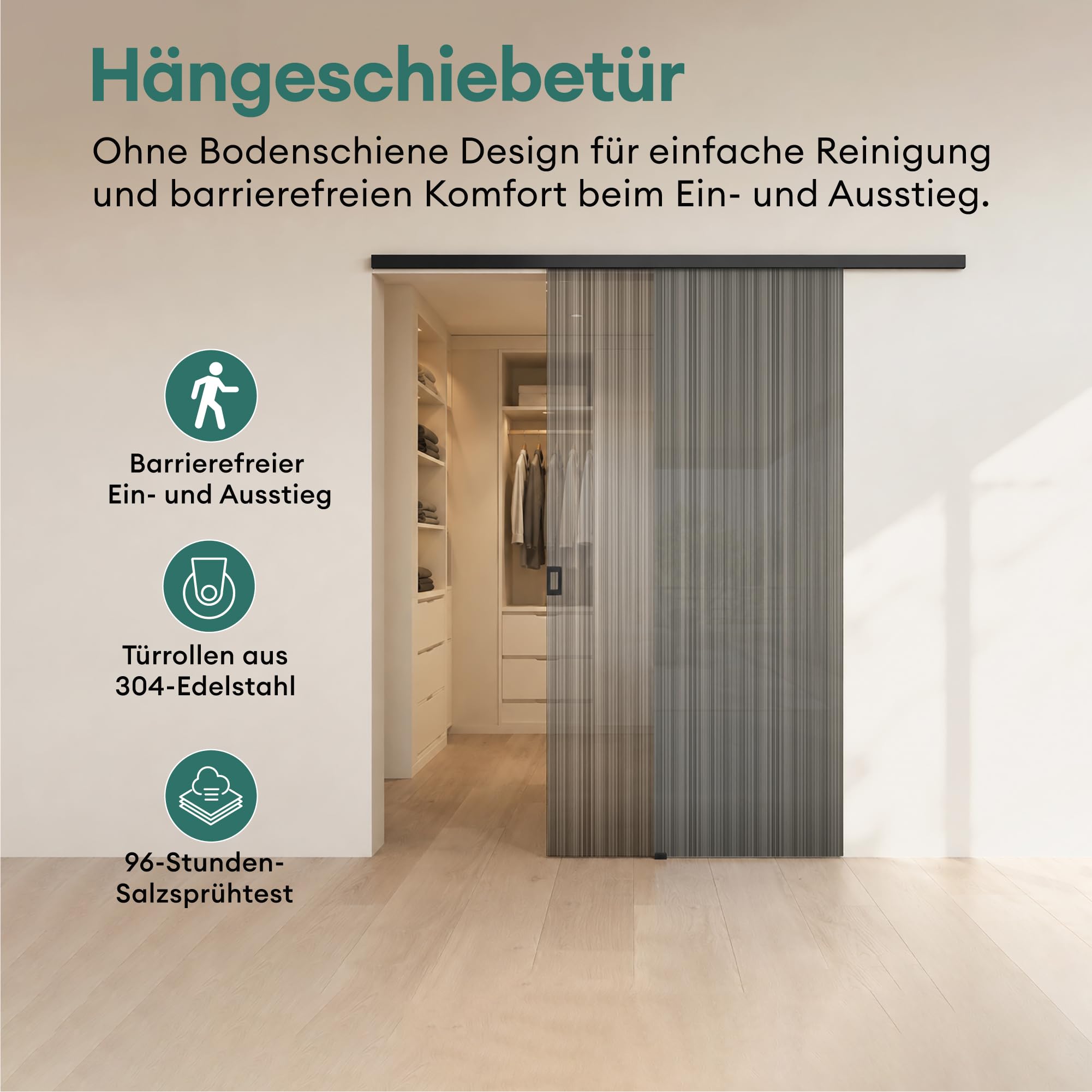 Mai & Mai Glasschiebetür komplettset softclose Matt Schwarz 90x205cm