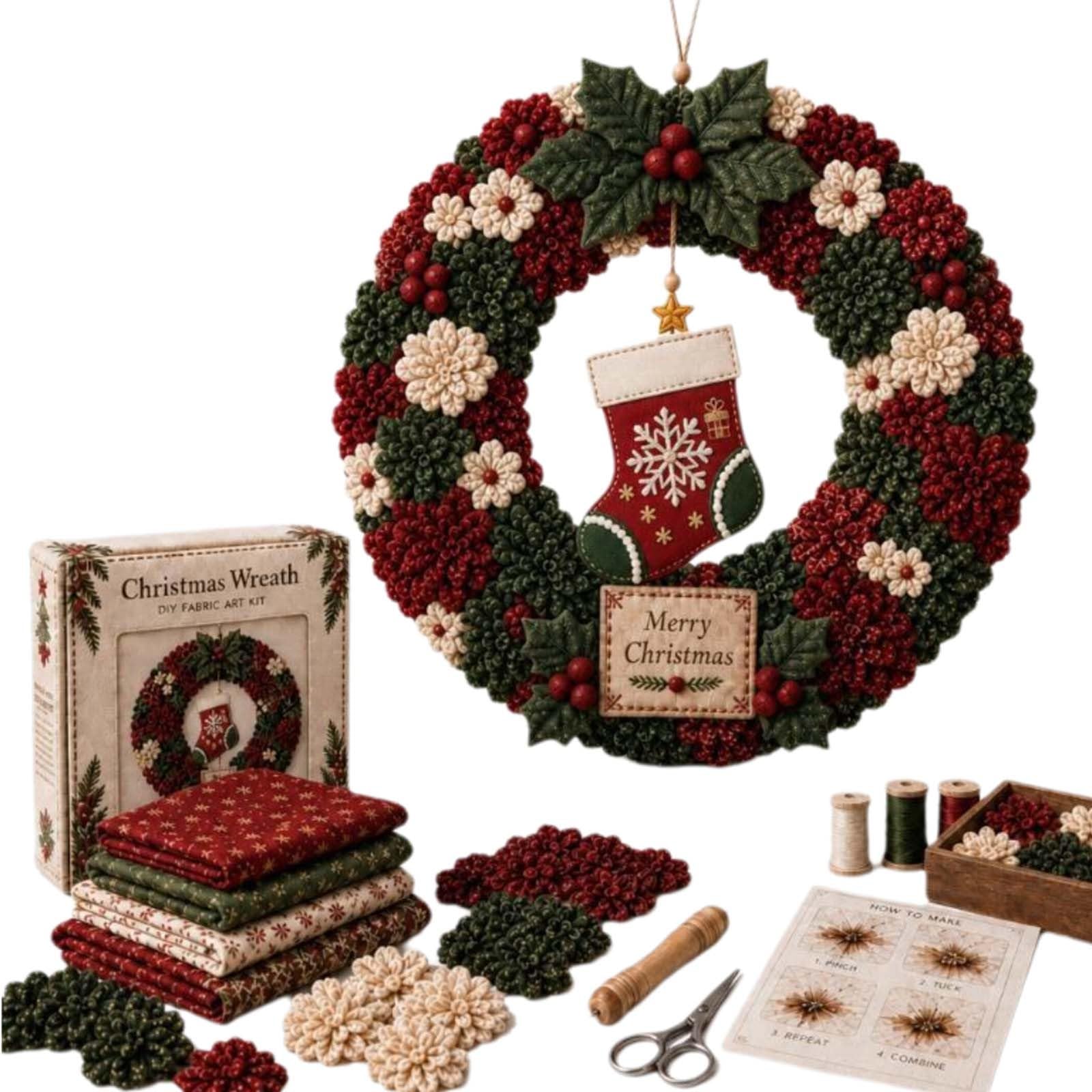 3D Fabric Poke Wreath DIY Kit, Christmas Wreath Making Kit for Adults, No-Sew Santa Hand-Craft Decor, Xmas Craft Supplies for Front Door, Wall & Window, Home Handmade Ornament (Christmas stockings)