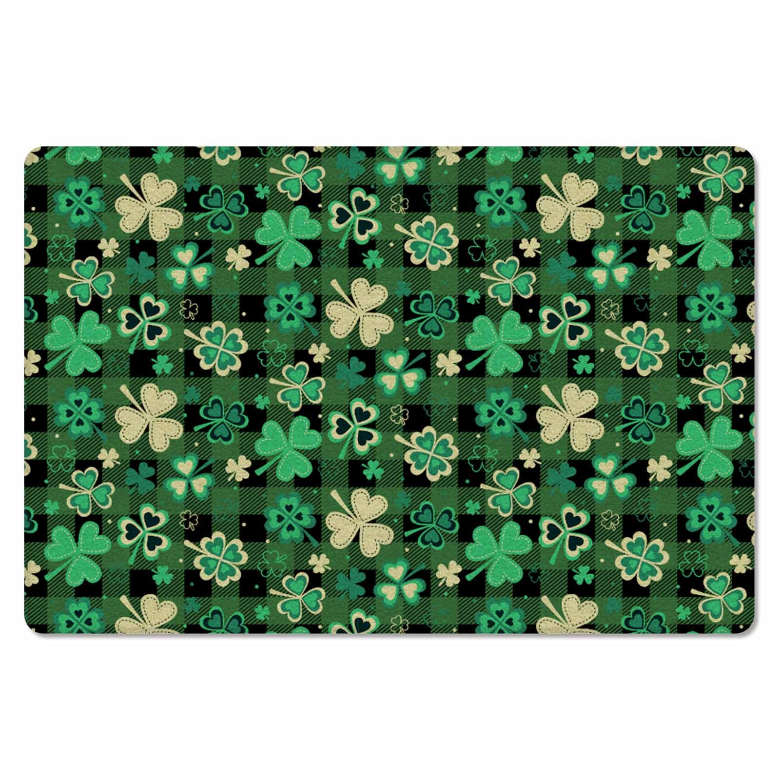 St. Patrick's Day Kitchen Bath Door Mat Cushioned Runner Rug,Washable Welcome Floor Sink Antifatigue Mat,Waterproof & Non-Slip Comfort Standing Doormat,Farmhouse Buffalo Plaid Green Plant 24