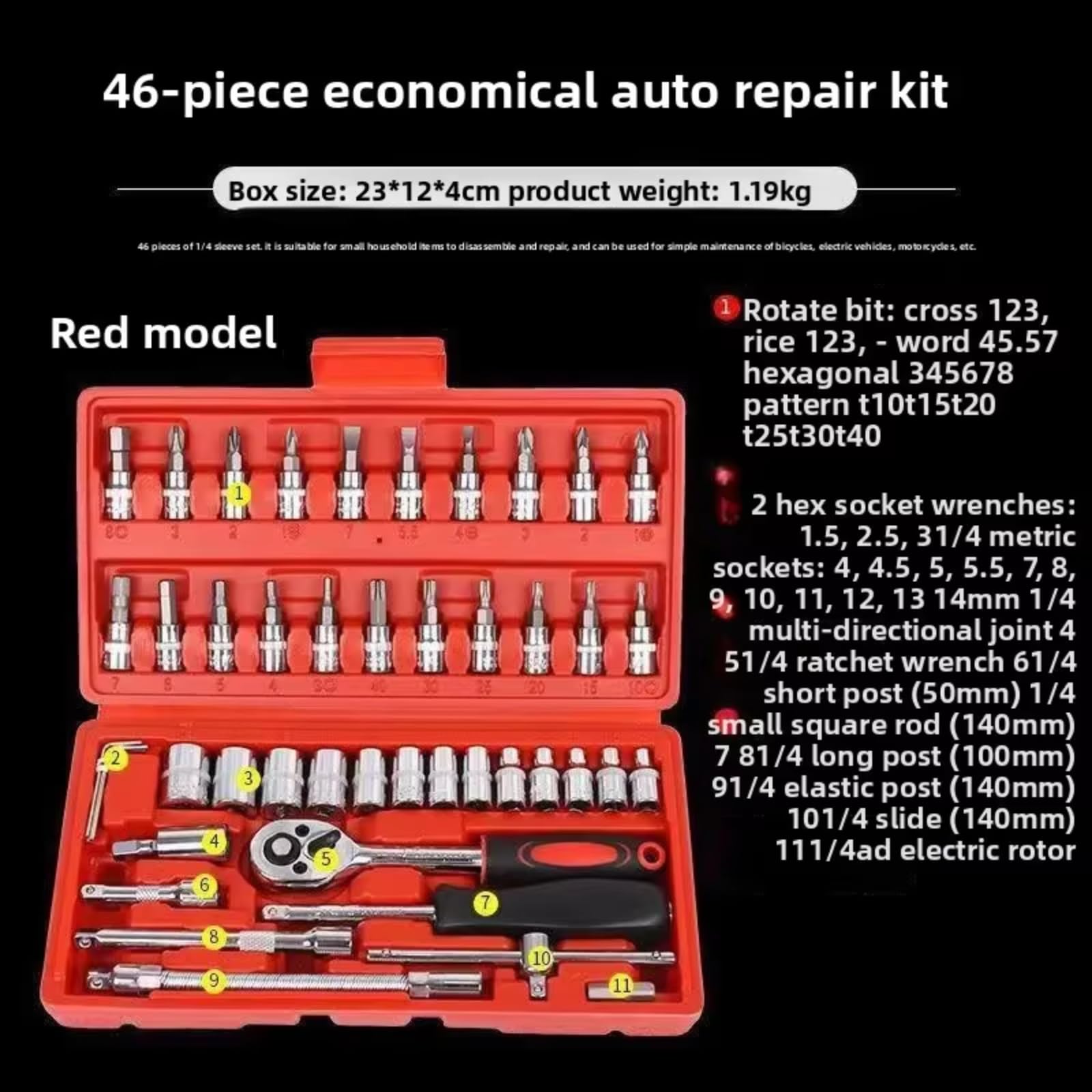llaves Combinadas Juego Reparación Enchufes Montados En Vehículos Mantenimiento Automotriz Herramientas Combinación Automóviles Caja Herramientas Llave Trinquete 46 Piezas