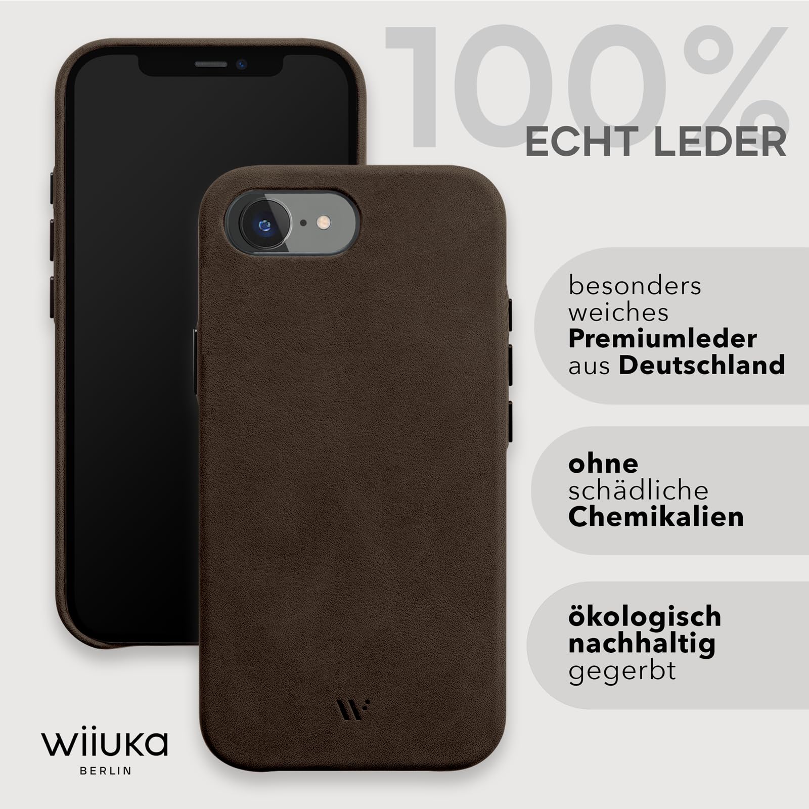 WIIUKA Funda para iPhone 16e, piel de Alemania, funda de piel extrafina, funda premium para teléfono móvil, funda Qi, marrón vintage