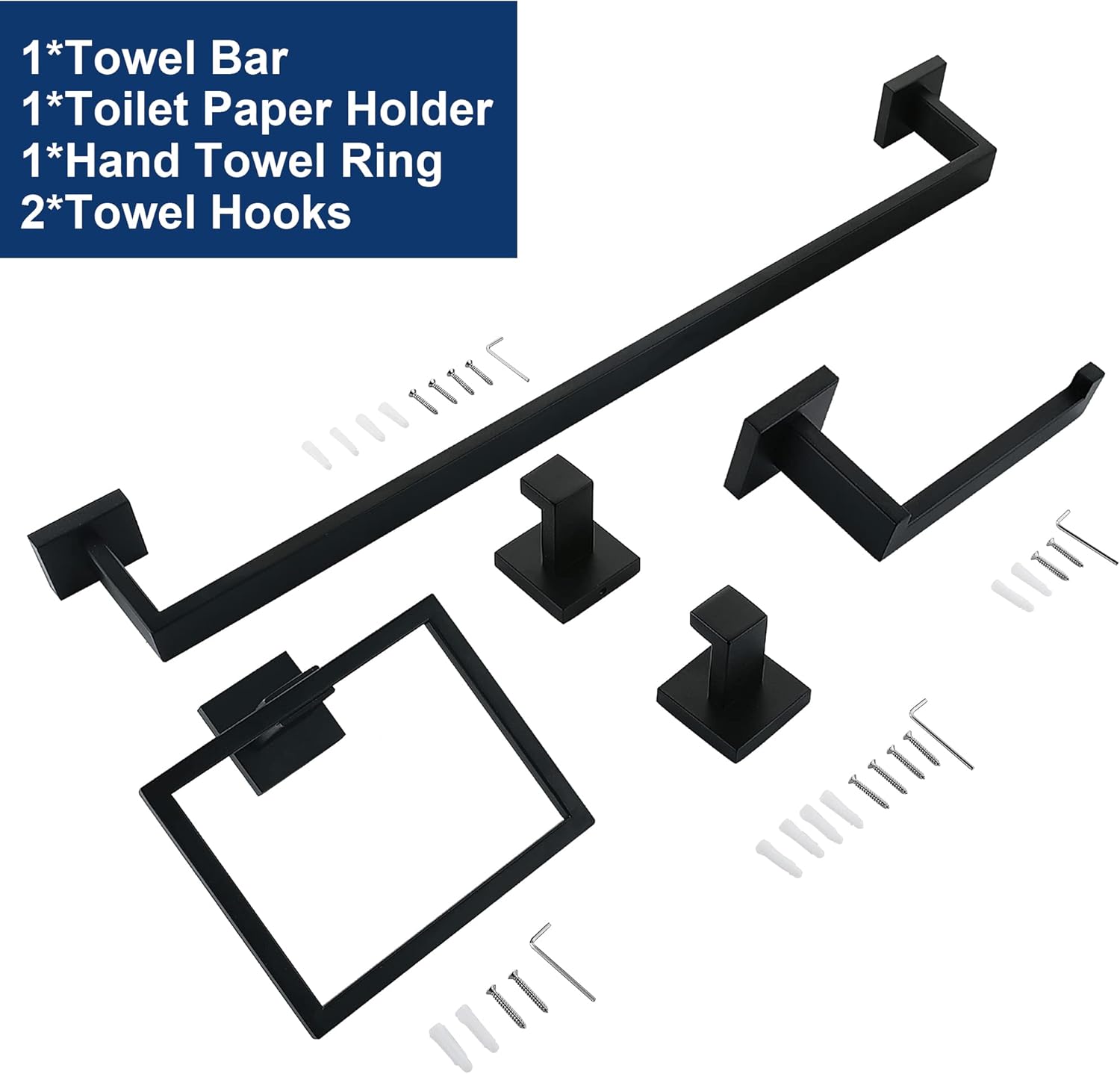 Matte Black Stainless Steel 5-Piece Bathroom Hardware Set