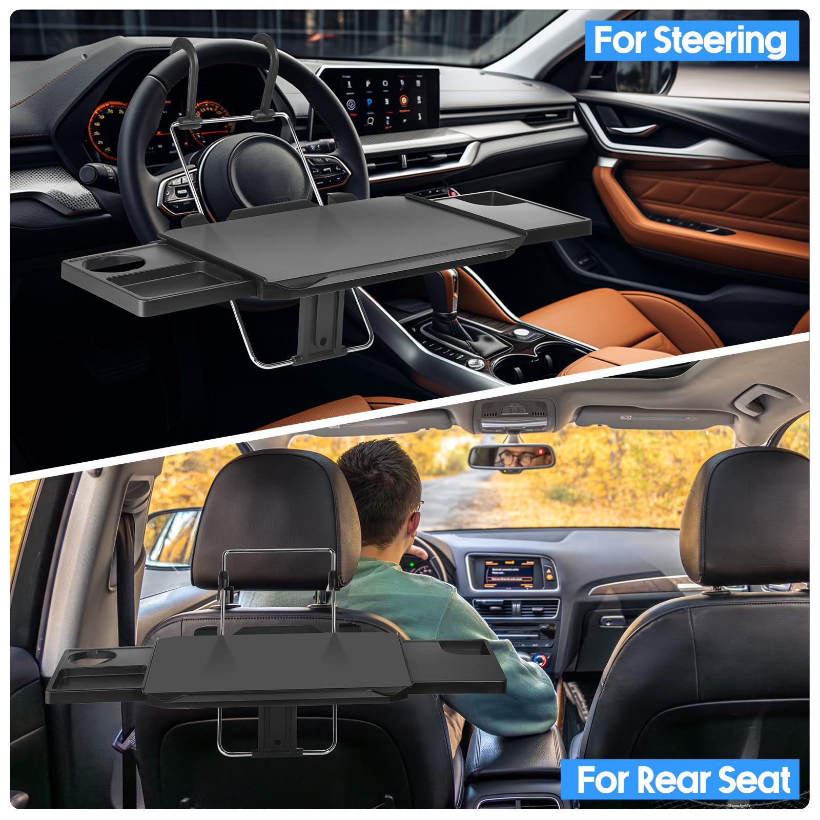 Datanly Car Steering Wheel Tray Back Seat Headrest Steering Wheel with Phone Holder Desk Food Table for Car Laptop Mount Tray for Large Suvs, Trucks & Vans(3 in 1)