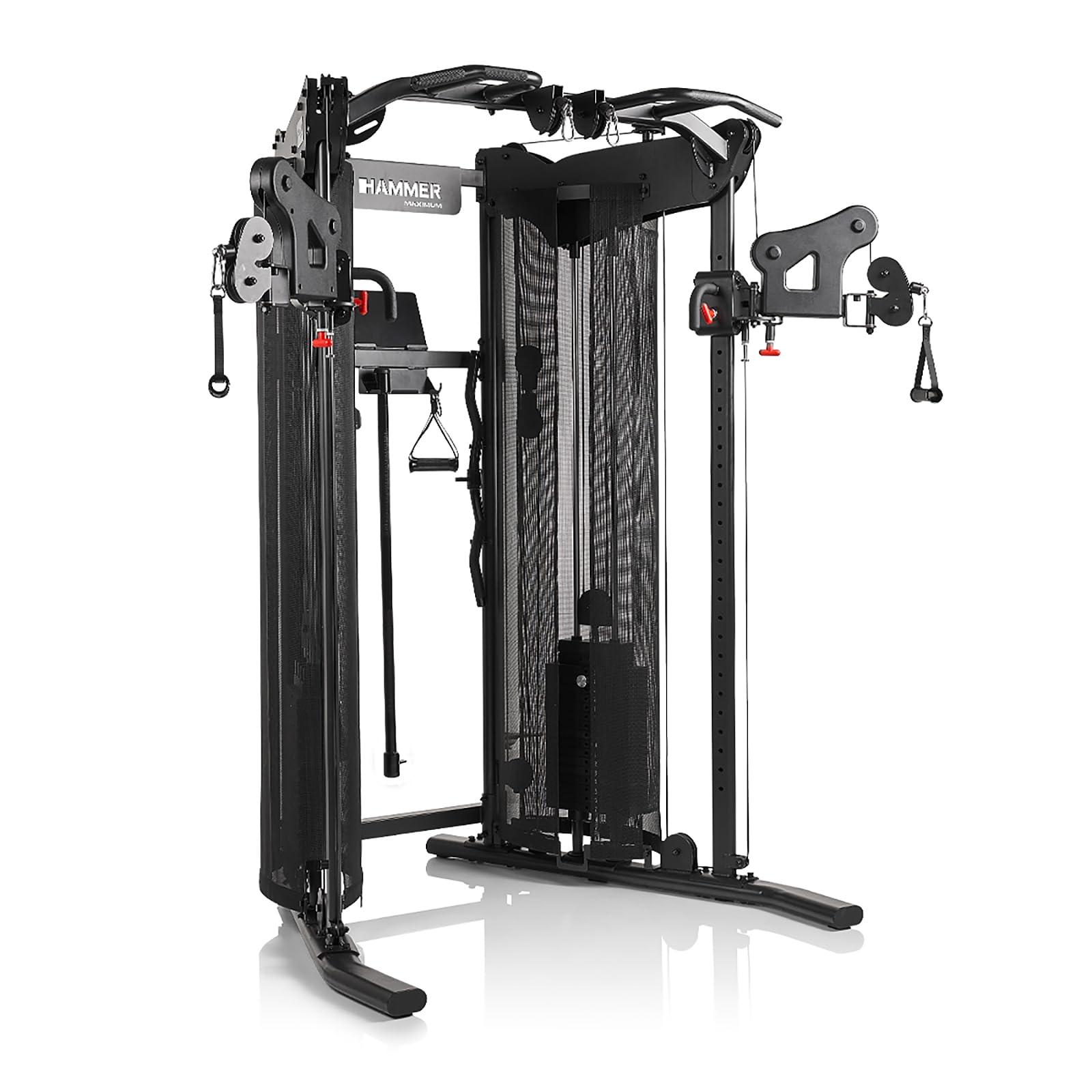 HAMMER Kraftstation Autark 9.0, kompakte Fitnessstation für zu Hause, Fitness-Tower mit Doppel-Seilzugsystem und zusätzlichen 2 Kabelzügen, 2 x 80 kg Gewichtsblöcke, Home Gym Sport Gerät, Zubehör-Set