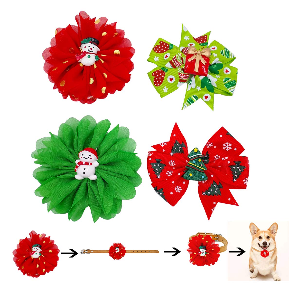 BIPY10PCS Dog Christmas Collar Bow Ties Xmas Dogs Collar Bowties for Pet Small Medium Cats Kittens Puppy Bow Ties Collar Charms for Xmas Parties Grooming Accessories