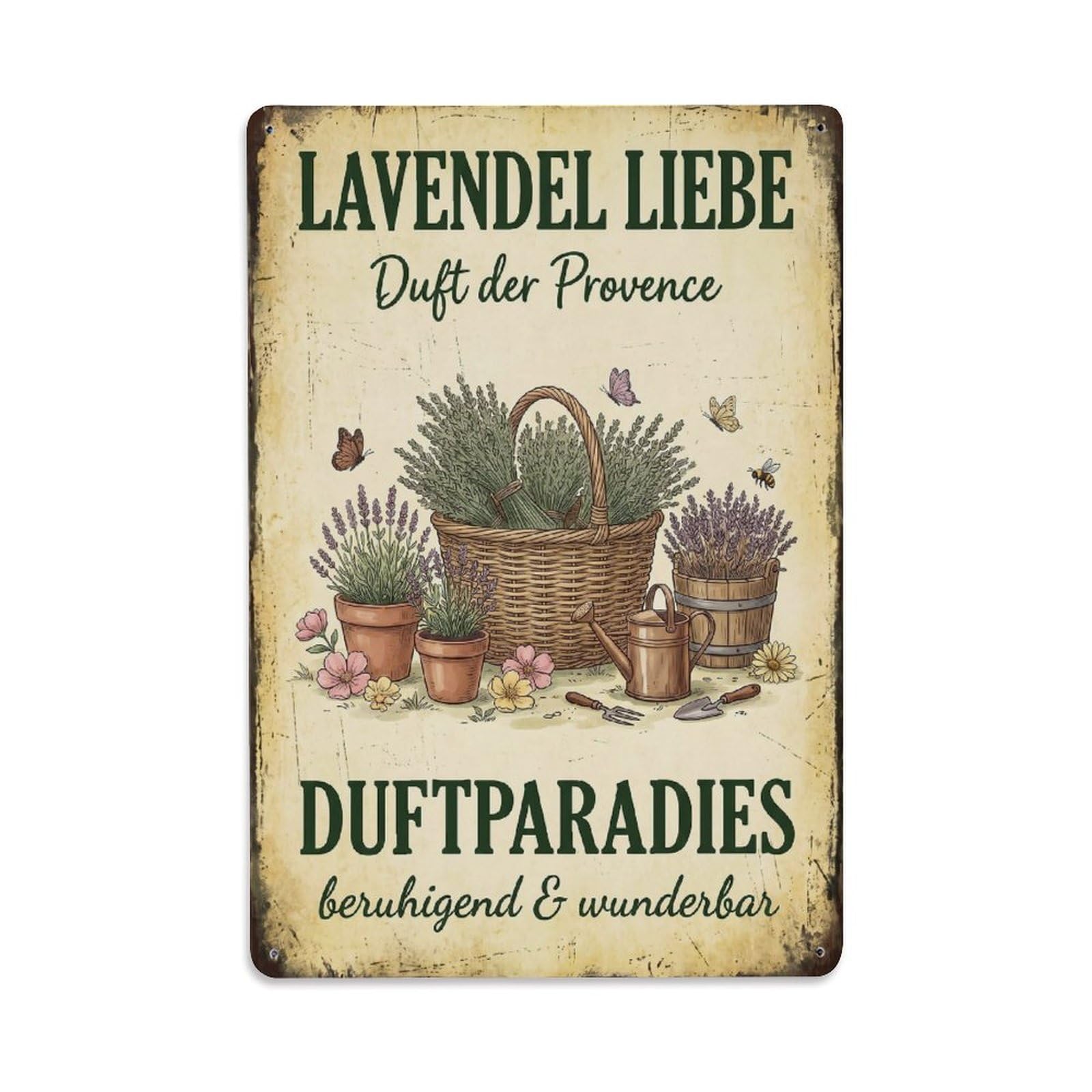 Vintage Funny Garden Lavender Love Rustic Gate Fragrant Metal Tin Sign Plaque Wall Decor for Cafe, Club Bar, Office, Garden Metal Poster 8x12Inch