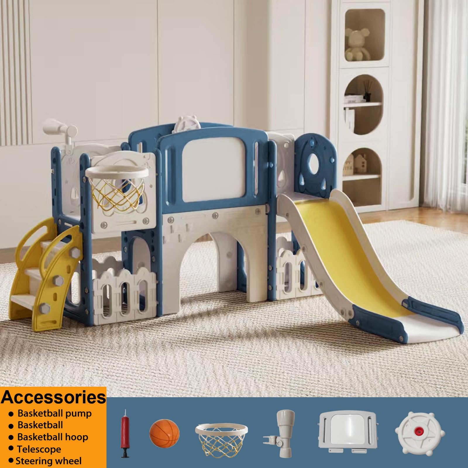 Magic ZC Scivolo e per bambini Toddler Climber Scivolo autoportante Centro attività parco giochi neonati Playground Play Set Scivolo lungo Attrezzature gioco (XST Aisle Blue Yellow)