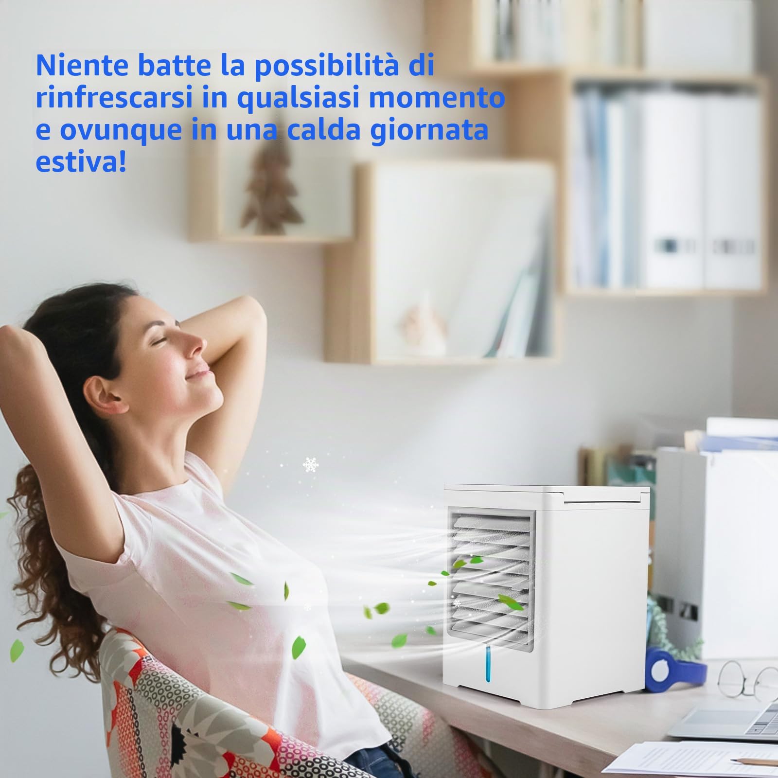 Condizionatore d'aria portatile, raffreddatore d'aria evaporativo con 3 velocità, USB Touch condizionatore d'aria personale con temporizzazione 1/3/6H, mini ventola di raffreddamento da tavolo per