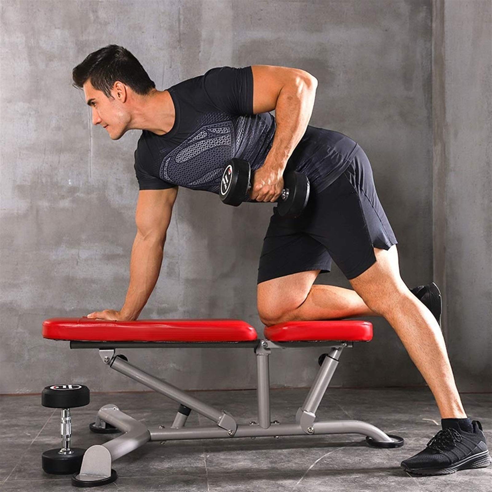 Panca con manubri, Panca per Pesi, Panca per Pesi Regolabile, Panca per Sit-up, Portatile, per Esercizi, Fitness, Allenamento, Panca inclinata, Rosso