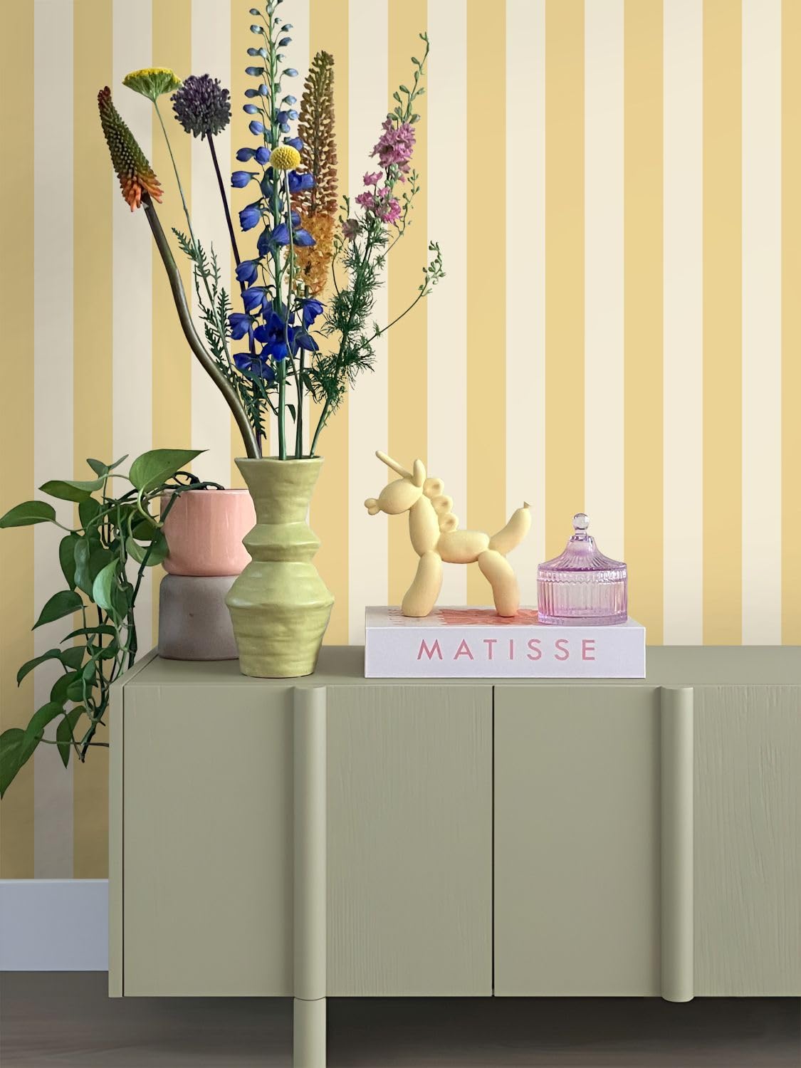 Esta Home Tapete Streifen Gelb und Beige 0.53 x 10.05 m